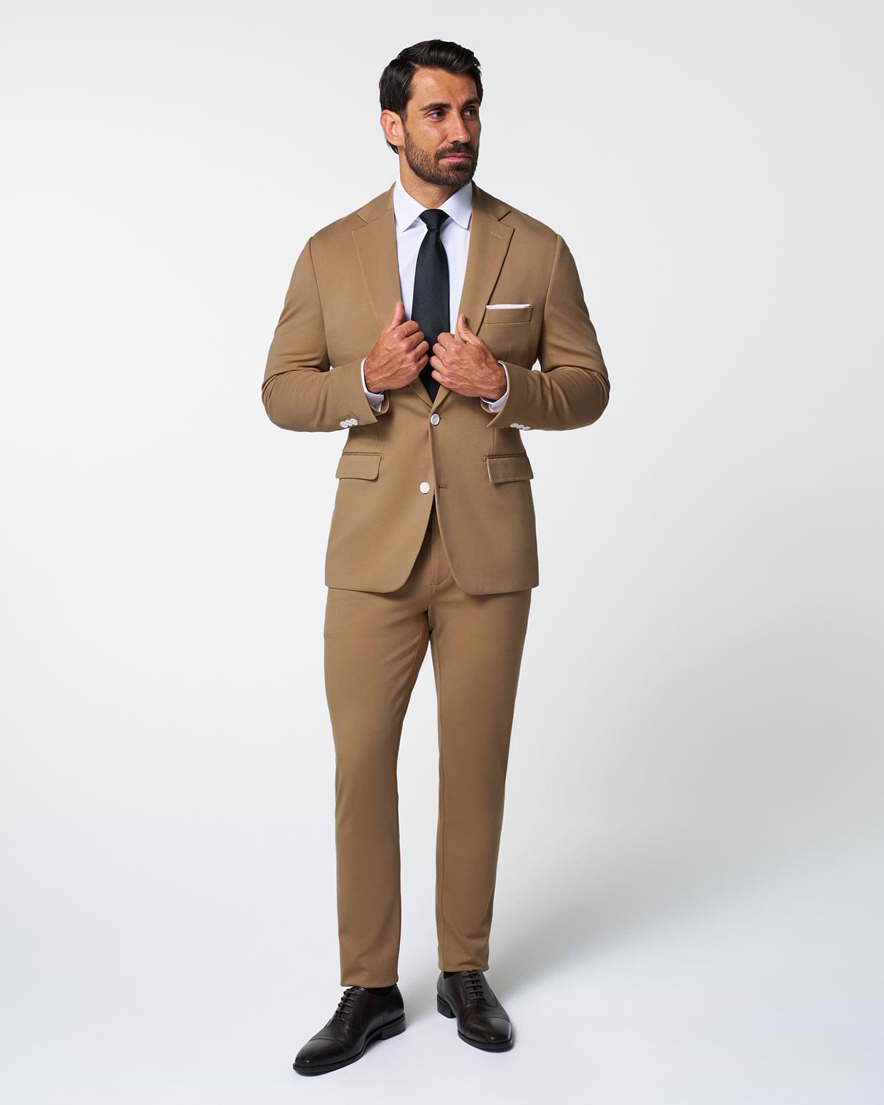 Athletic Fit Stretch Suit - Solid Dark Tan