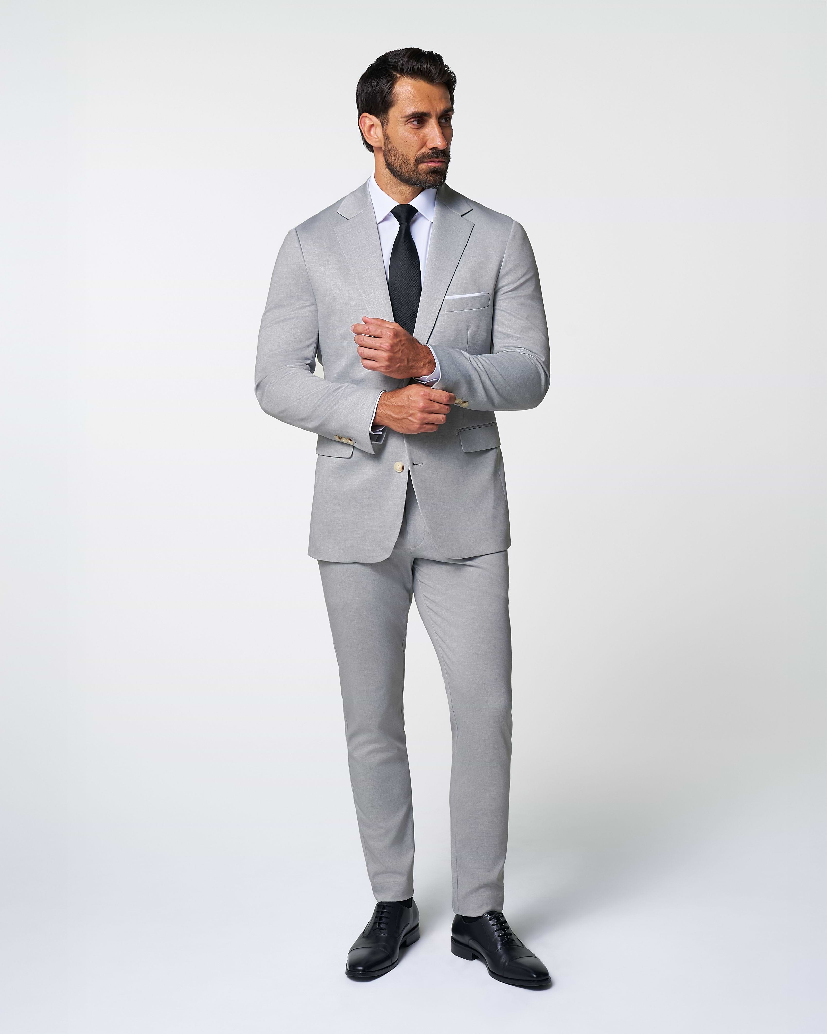Athletic Fit Stretch Suit - Solid Light Grey