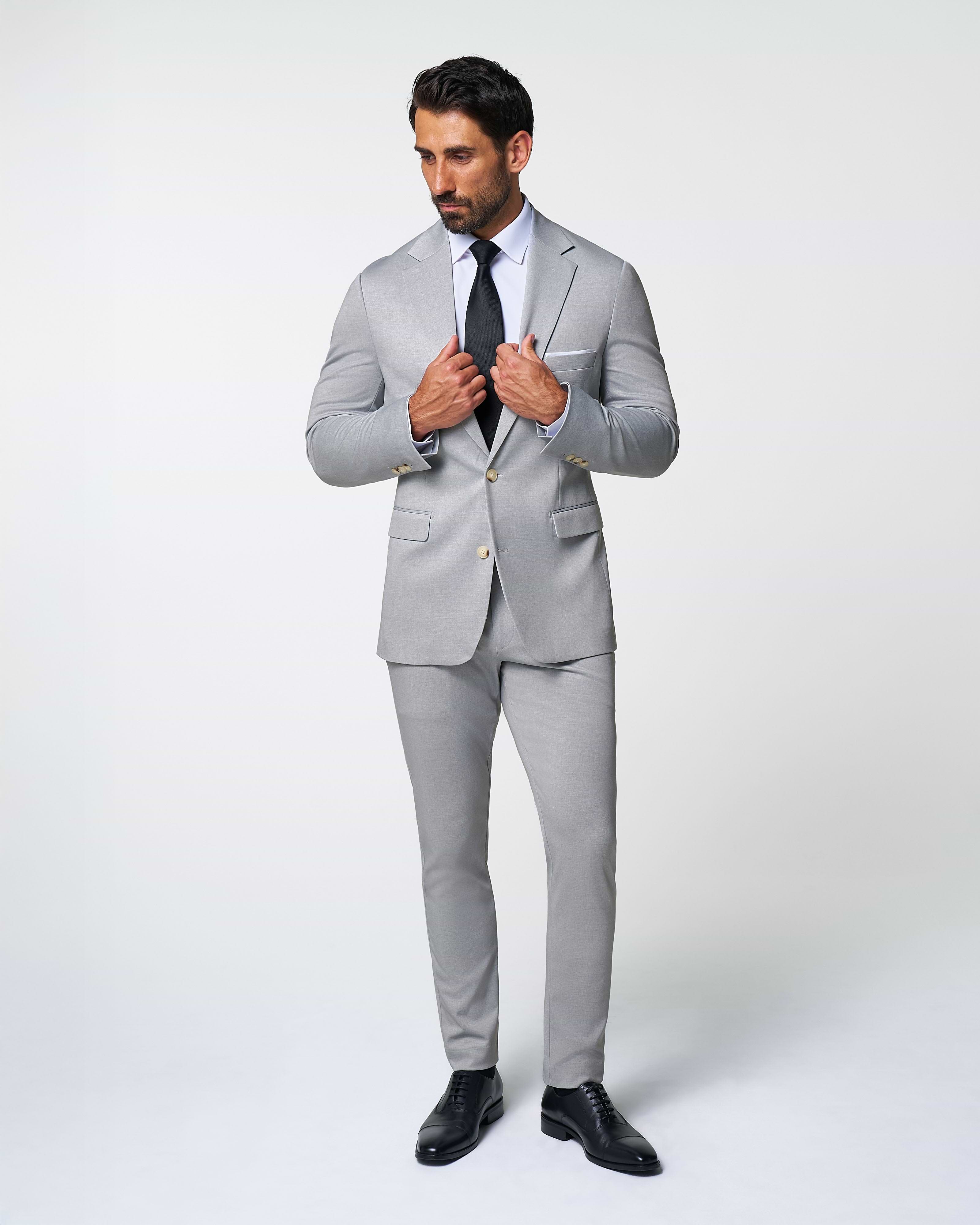 Athletic Fit Stretch Suit - Solid Light Grey