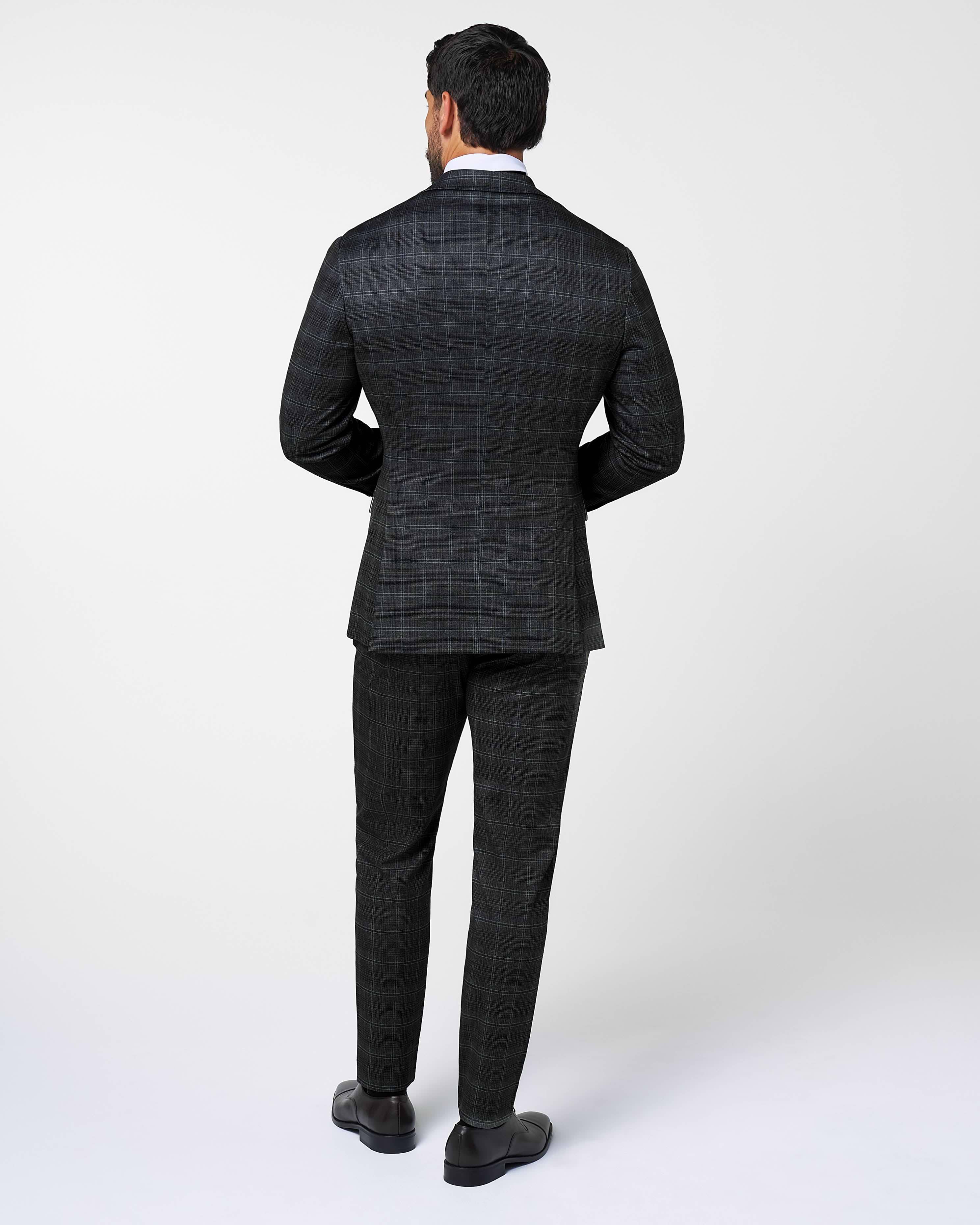 Athletic Fit Stretch Suit - Stone Grey Plaid