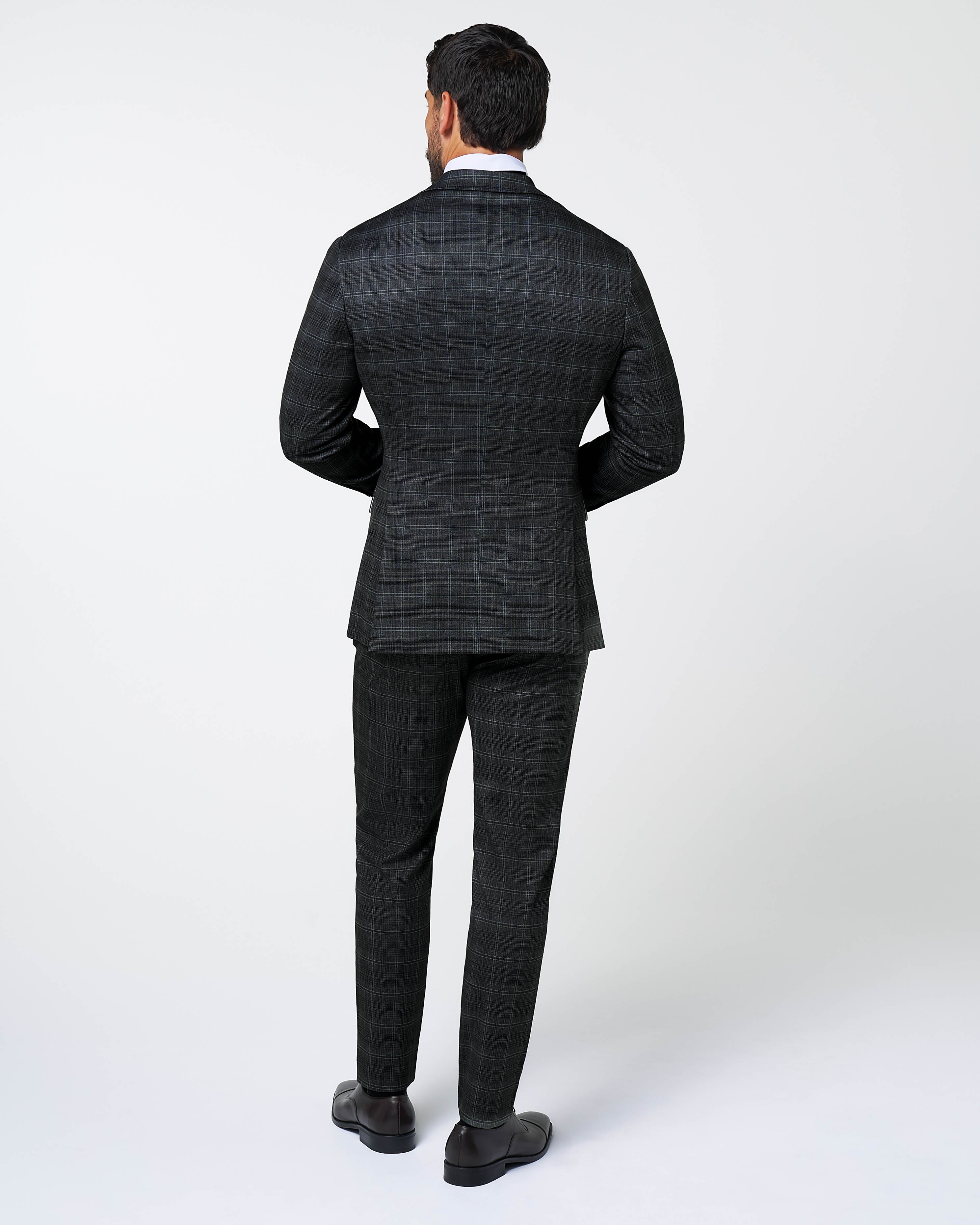 Athletic Fit Stretch Suit - Stone Grey Plaid