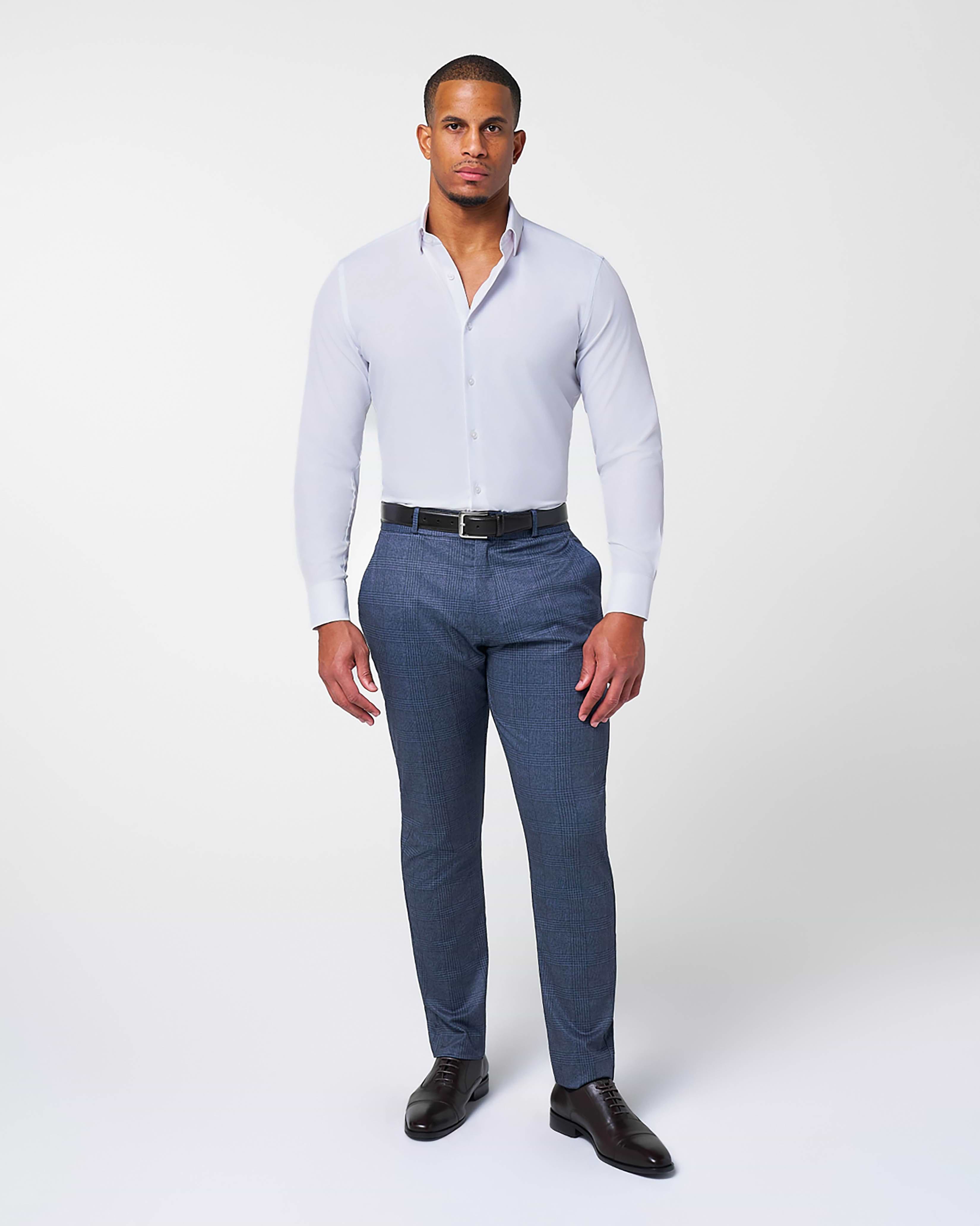 Athletic Fit Stretch Suit - Storm Blue & Navy Plaid