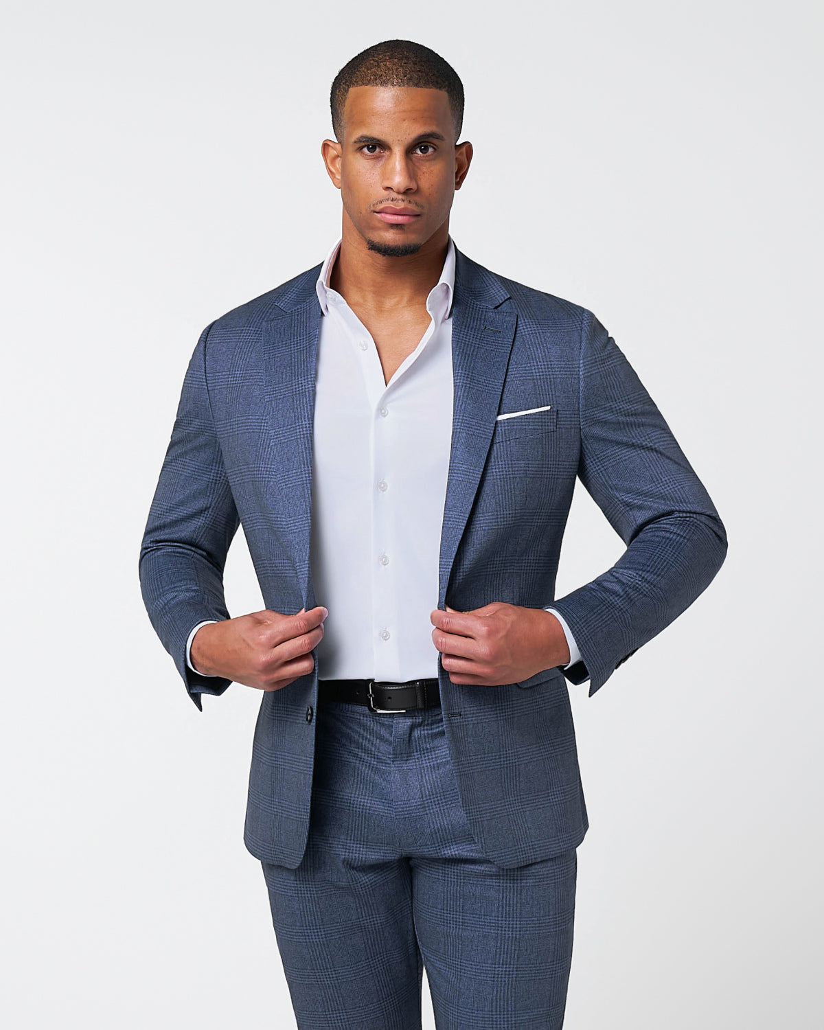 Athletic Fit Stretch Suit - Storm Blue & Navy Plaid