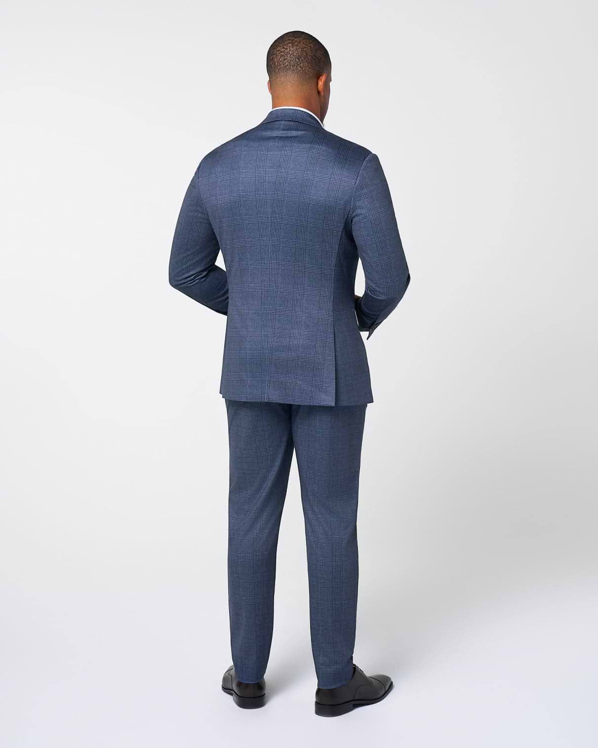 Athletic Fit Stretch Suit - Storm Blue & Navy Plaid