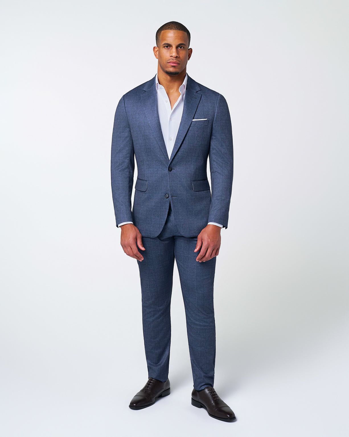 Athletic Fit Stretch Suit - Storm Blue & Navy Plaid