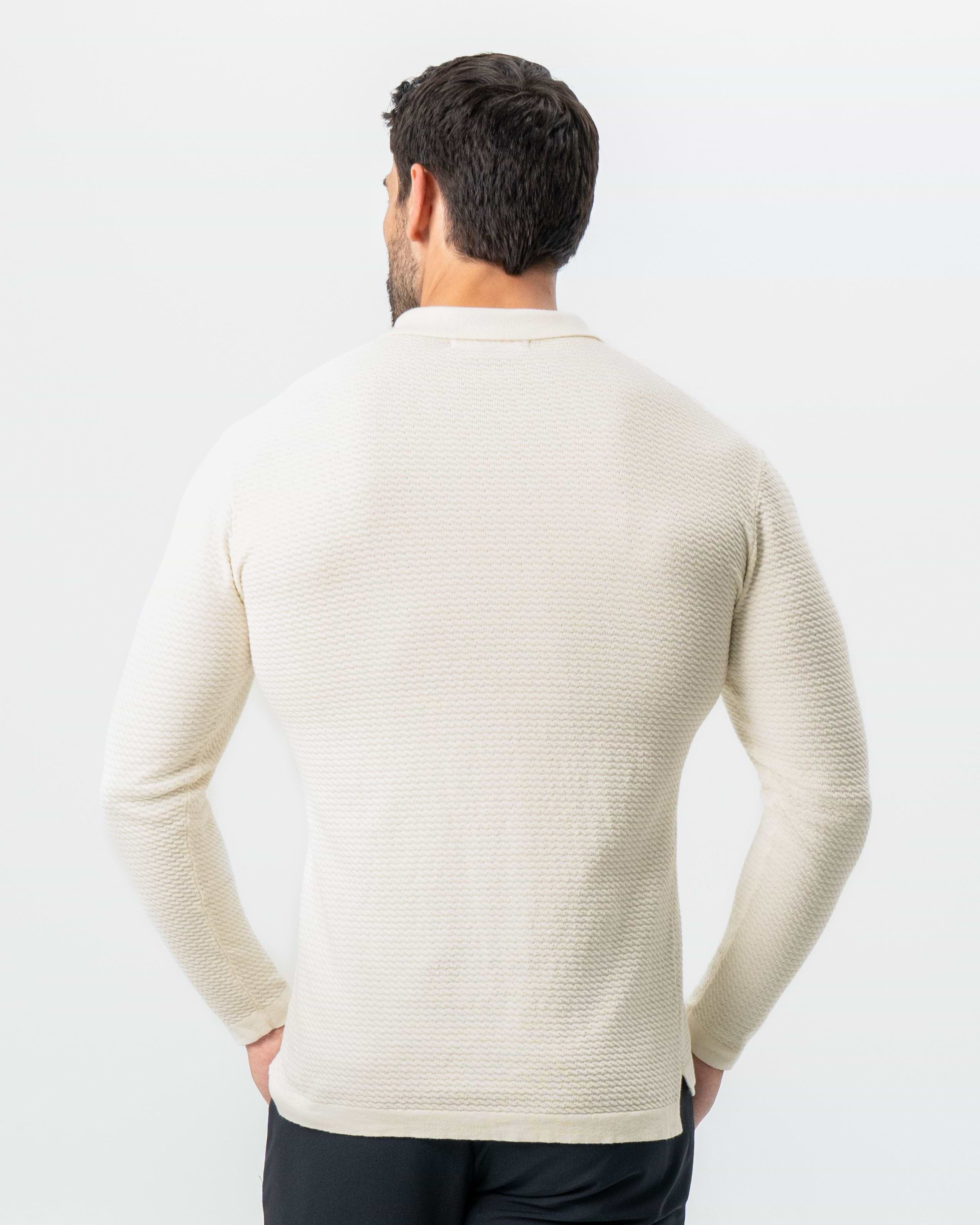 Textured Buttonless Long Sleeve Polo - Tan