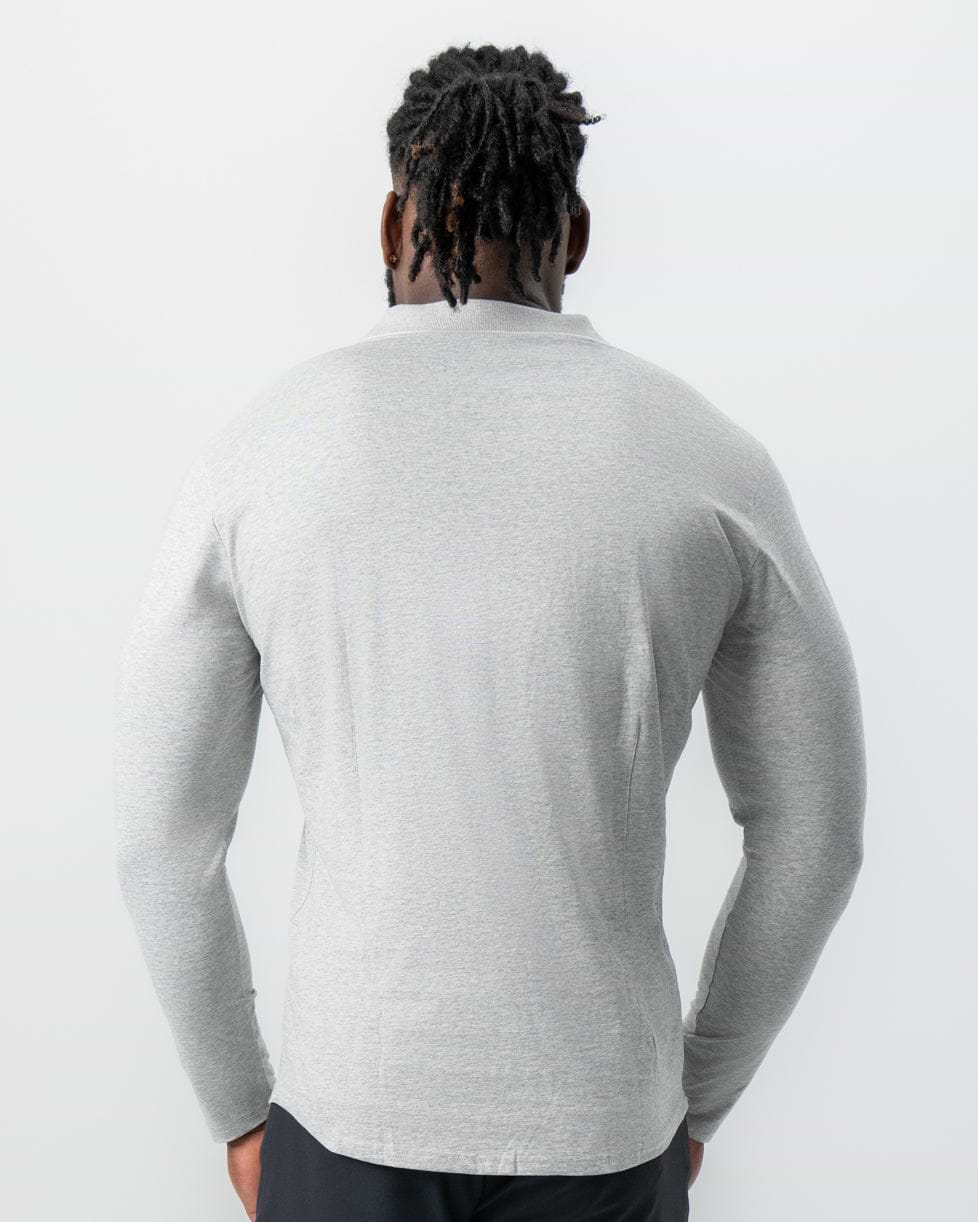 Tipped Long Sleeve Polo - Grey with White