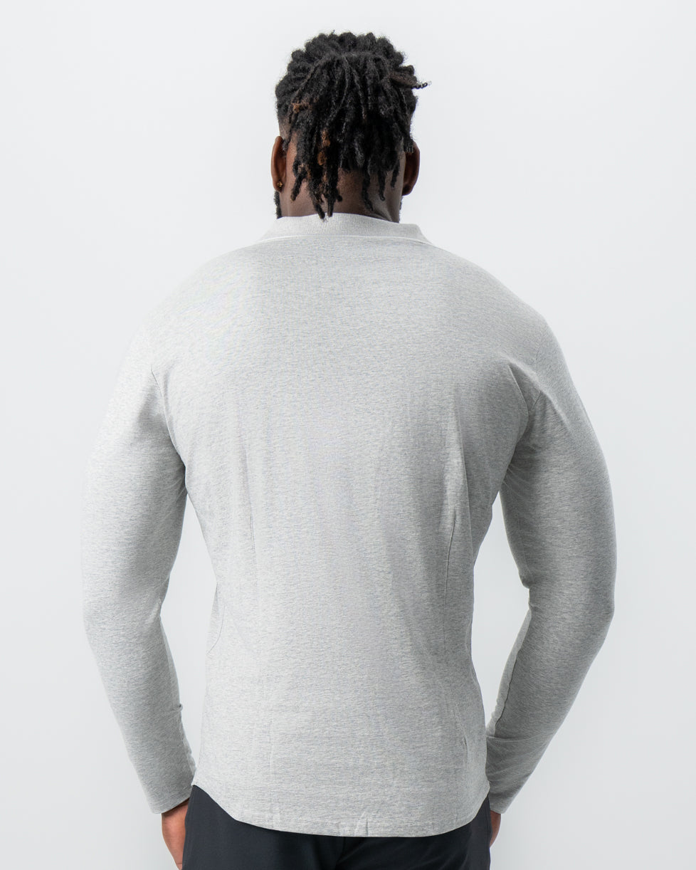 Tipped Long Sleeve Polo - Grey with White