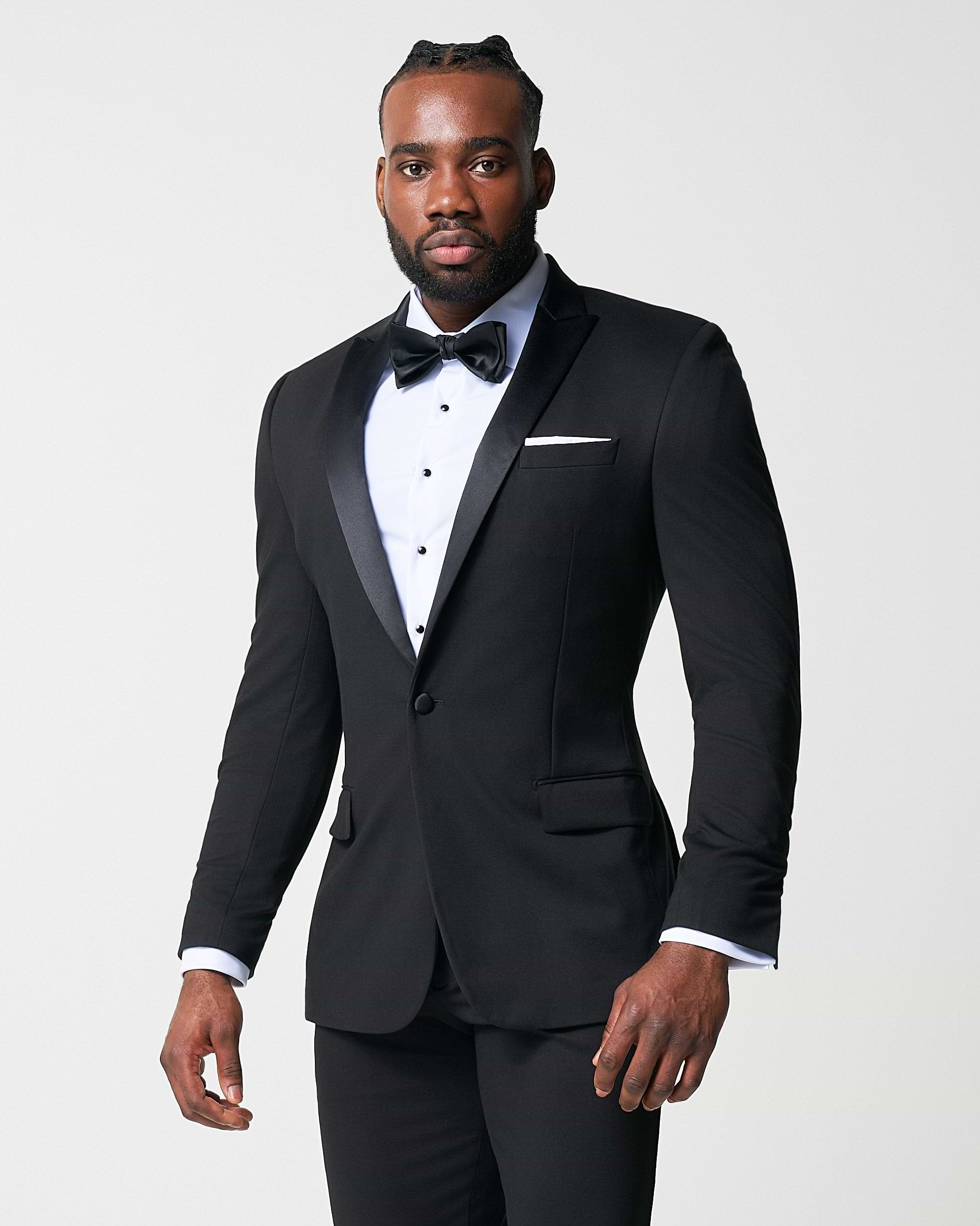 Athletic Fit Stretch Tuxedo - Black with Peak Lapel