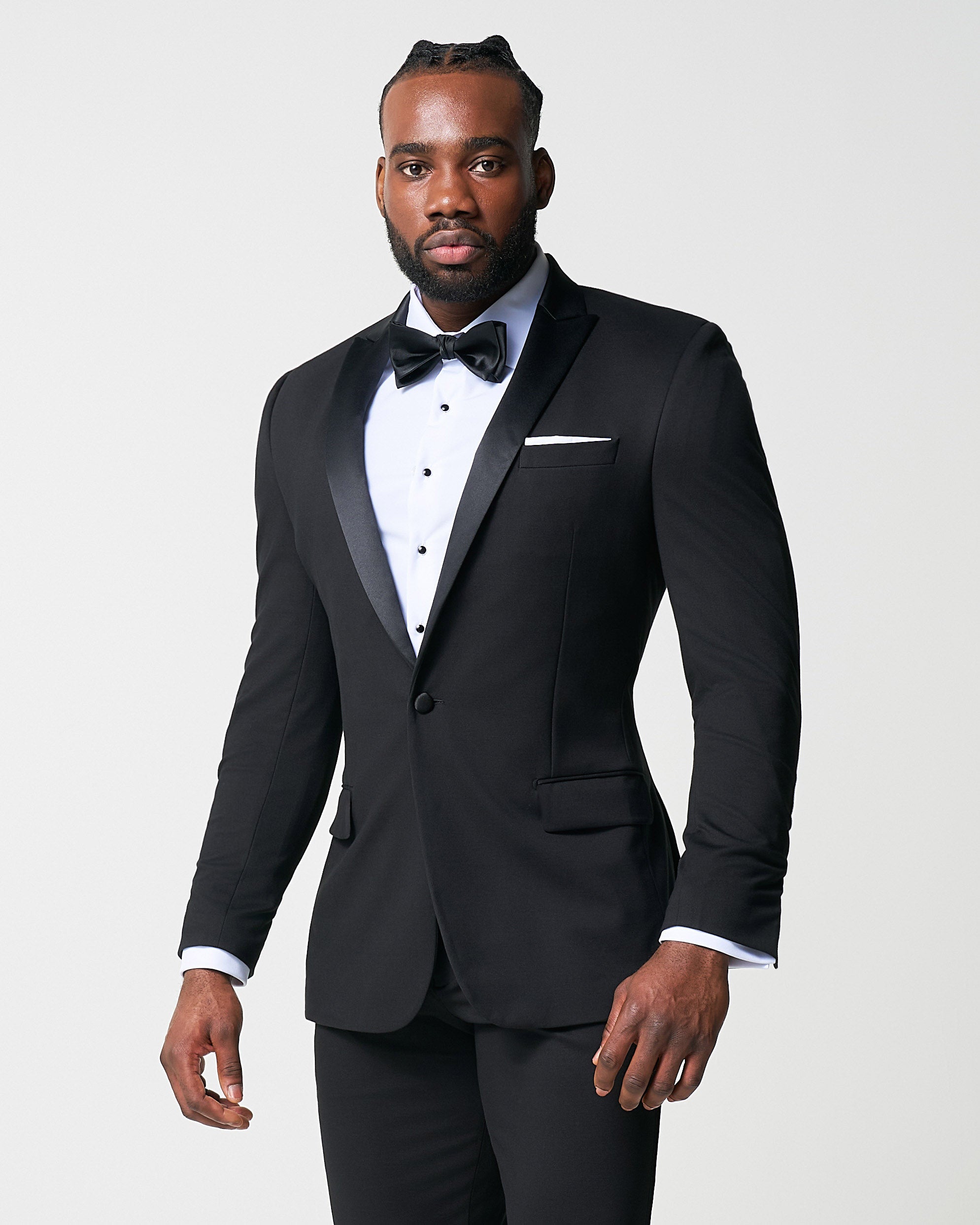 Athletic Fit Stretch Tuxedo - Black with Peak Lapel