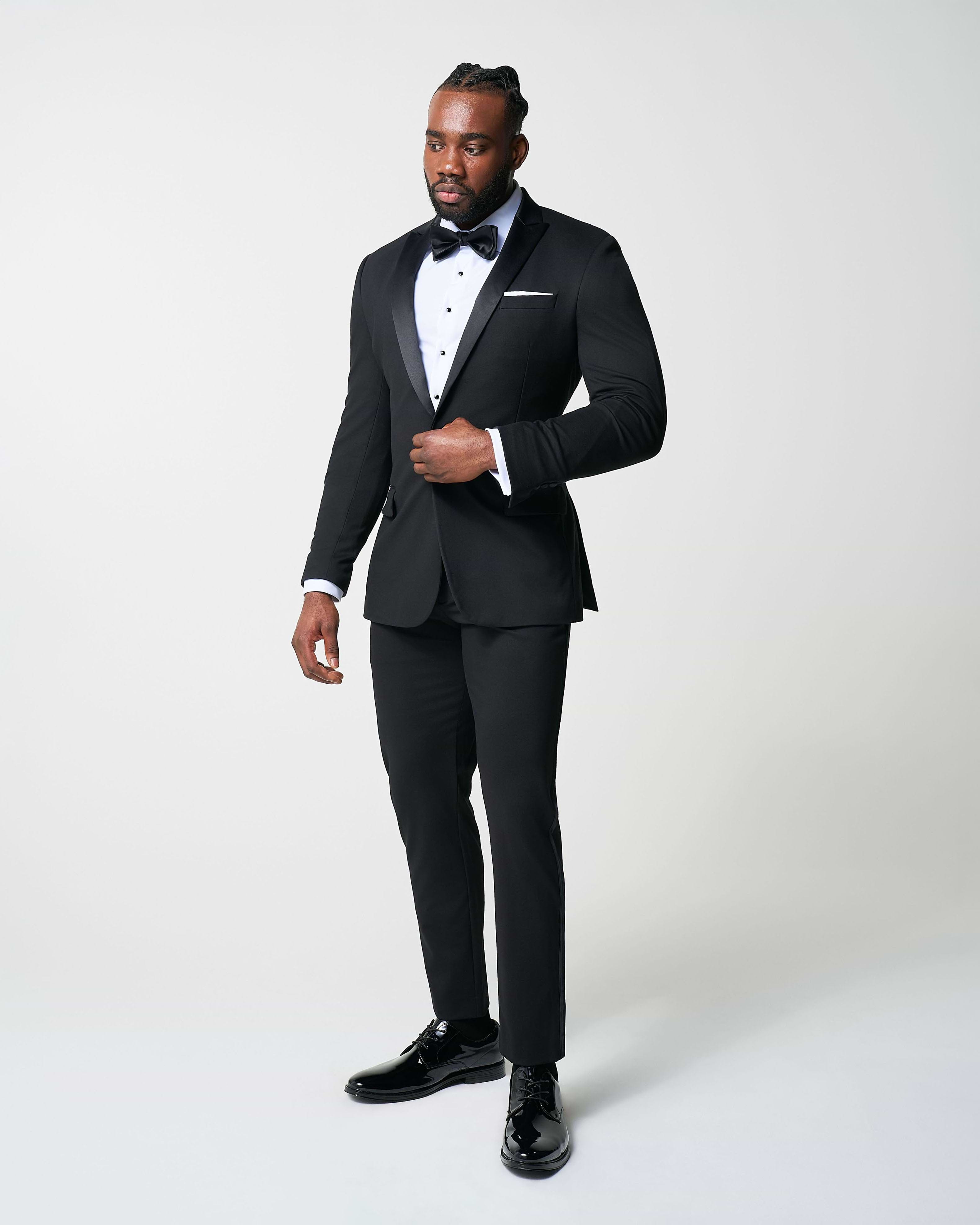 Athletic Fit Stretch Tuxedo - Black with Peak Lapel