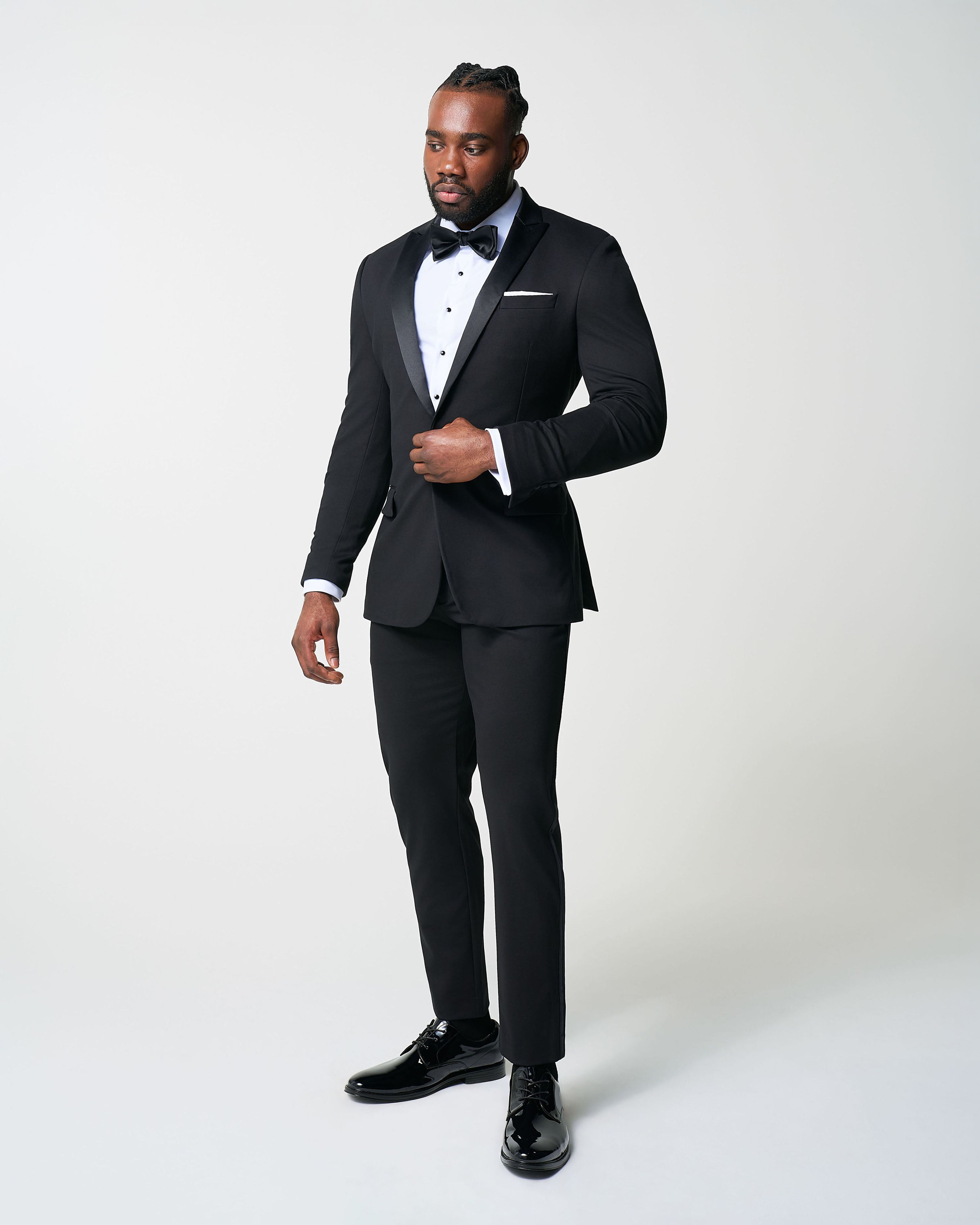 Athletic Fit Stretch Tuxedo - Black with Peak Lapel