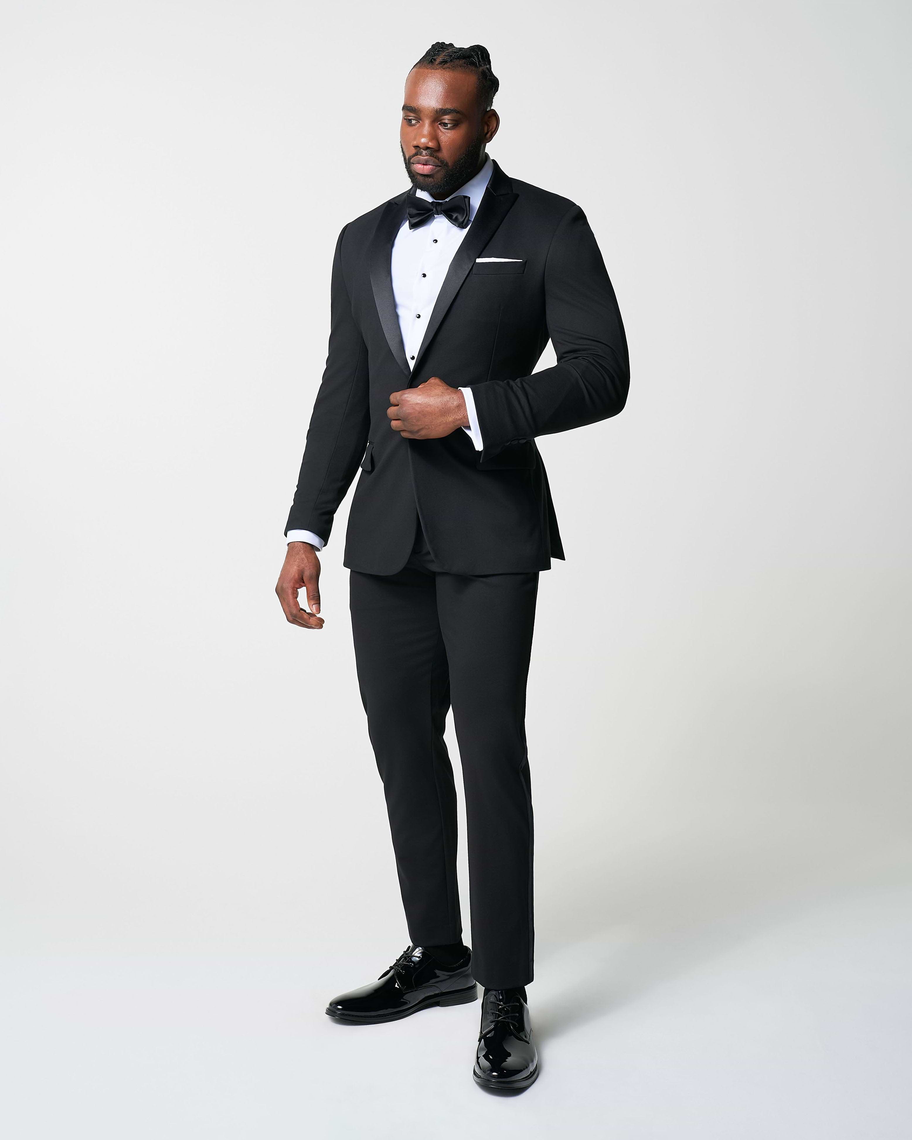 Athletic Fit Stretch Tuxedo - Black with Peak Lapel