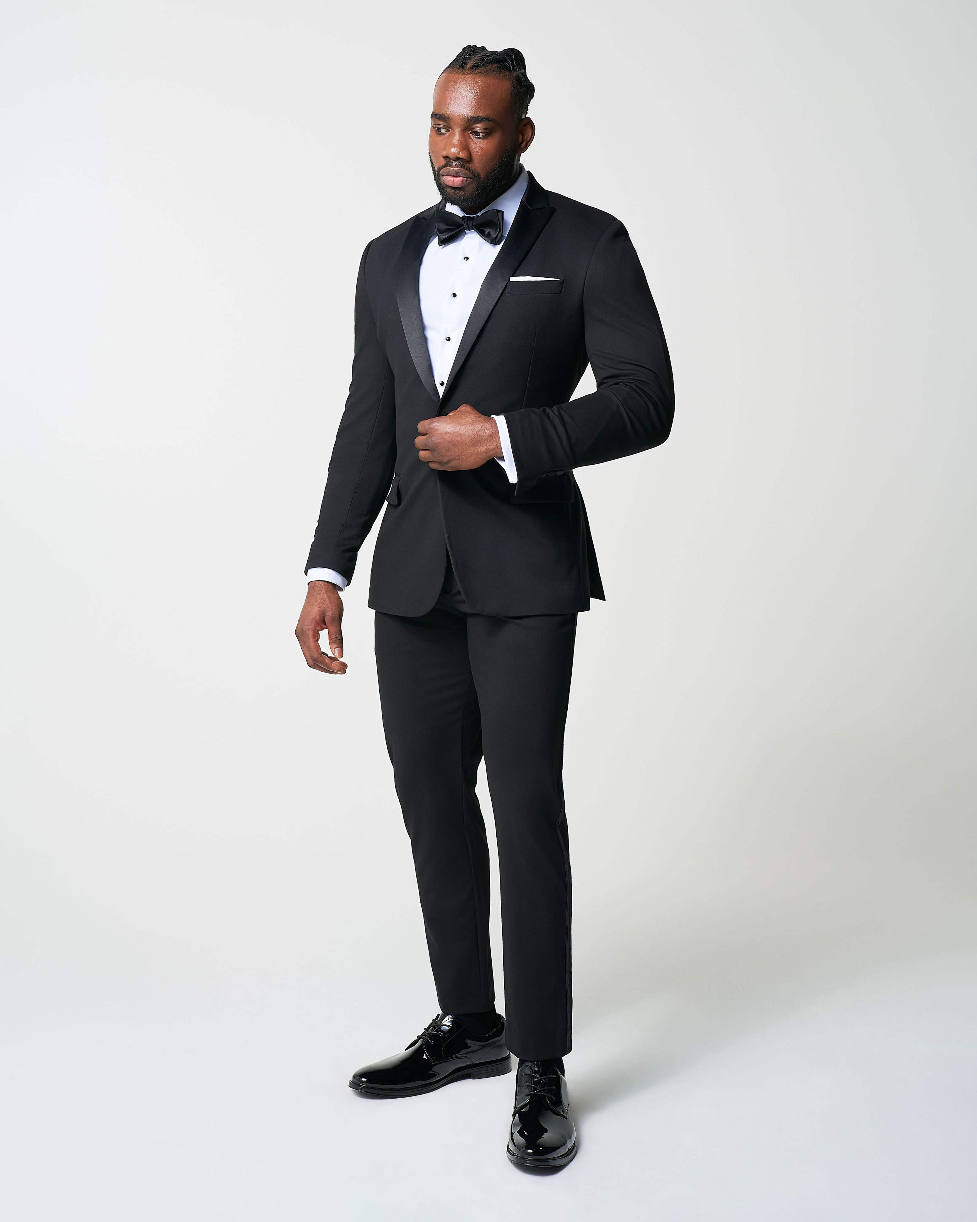 Athletic Fit Stretch Tuxedo - Black with Peak Lapel
