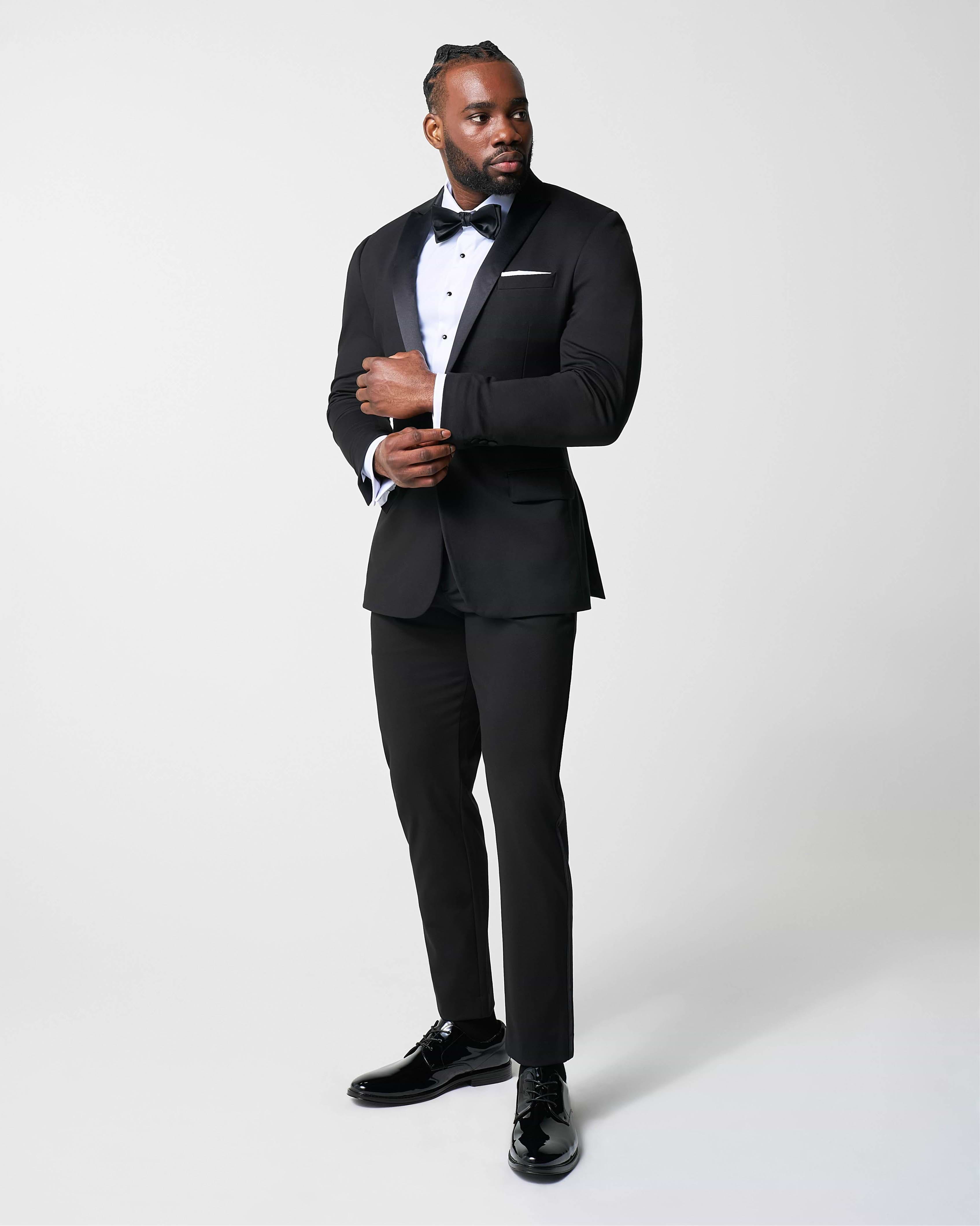 Athletic Fit Stretch Tuxedo - Black with Peak Lapel