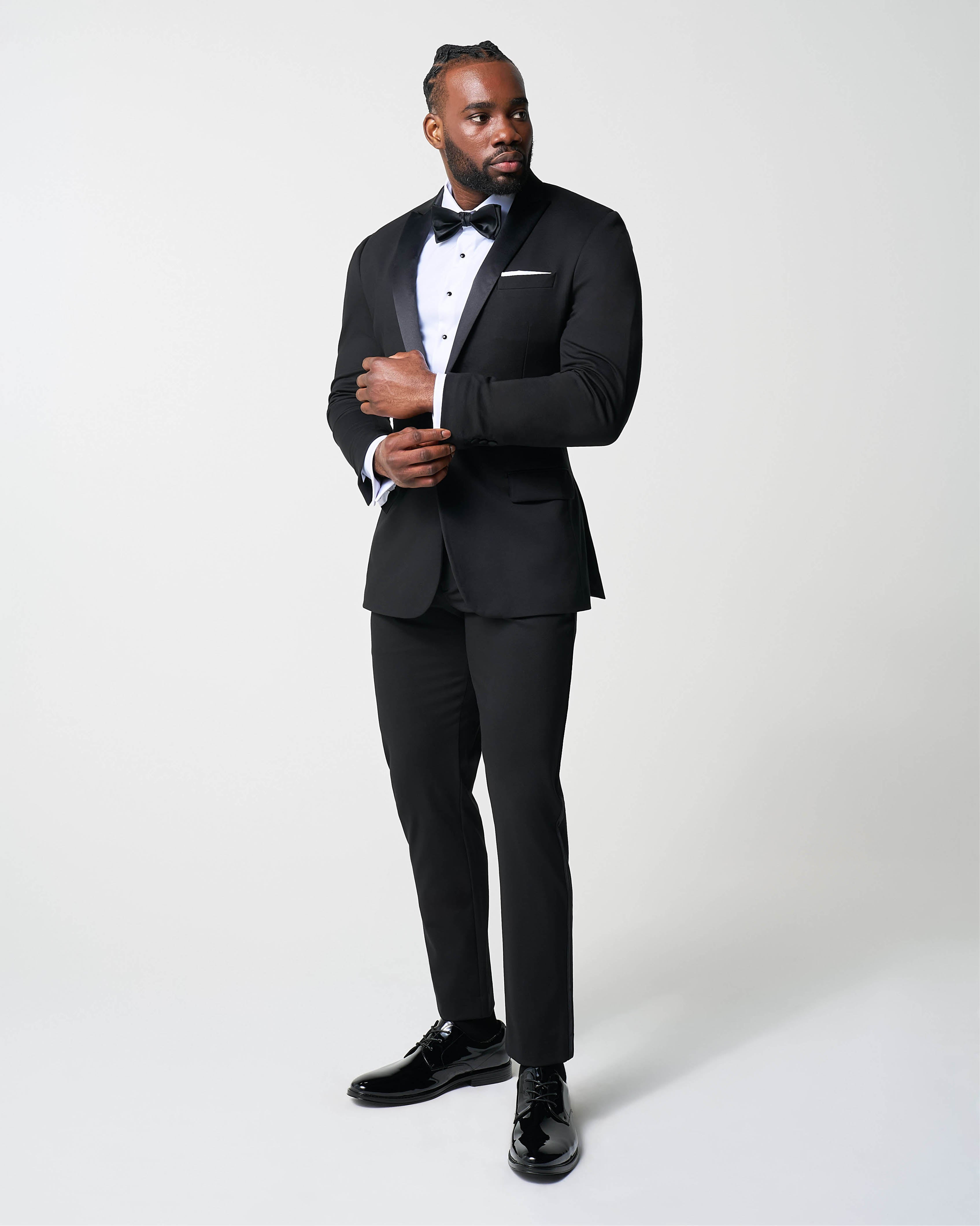 Athletic Fit Stretch Tuxedo - Black with Peak Lapel