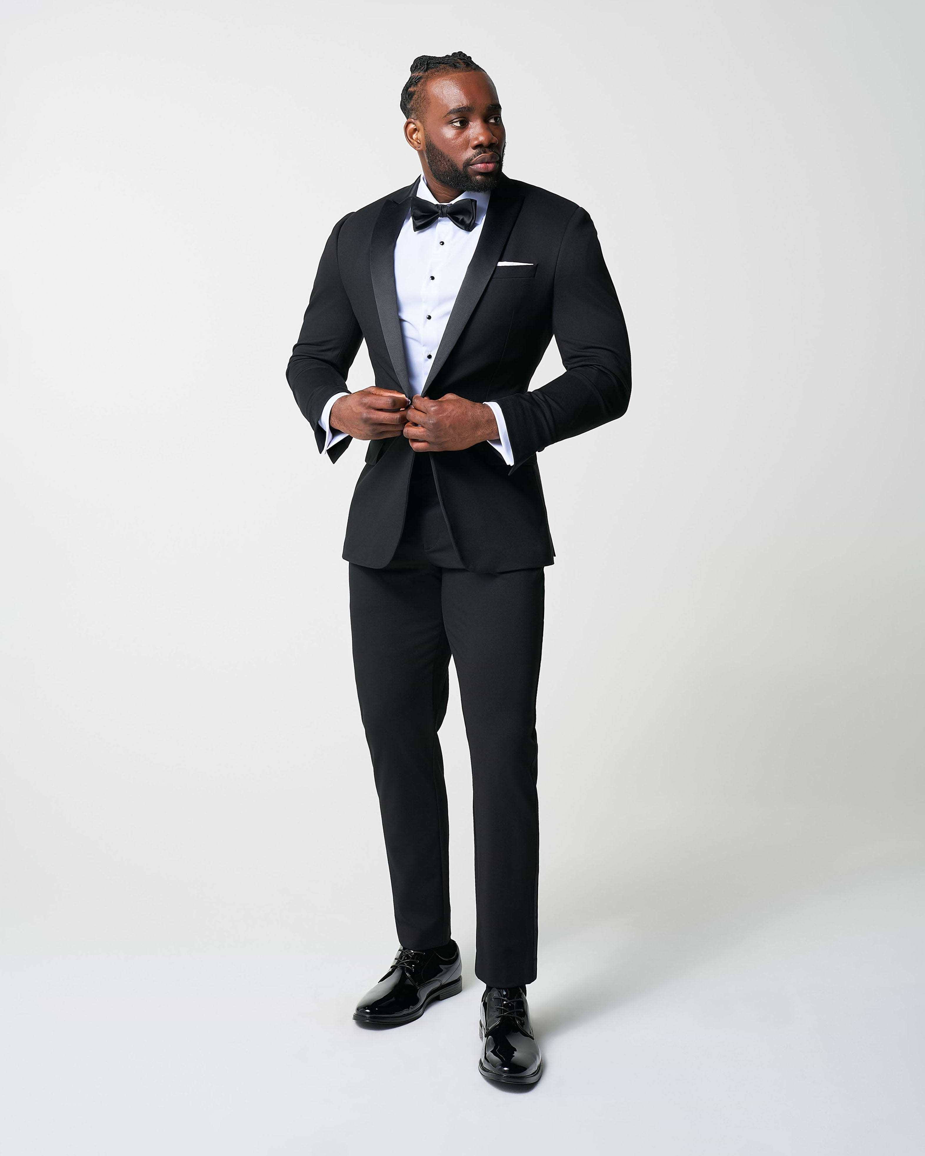 Athletic Fit Stretch Tuxedo - Black with Peak Lapel