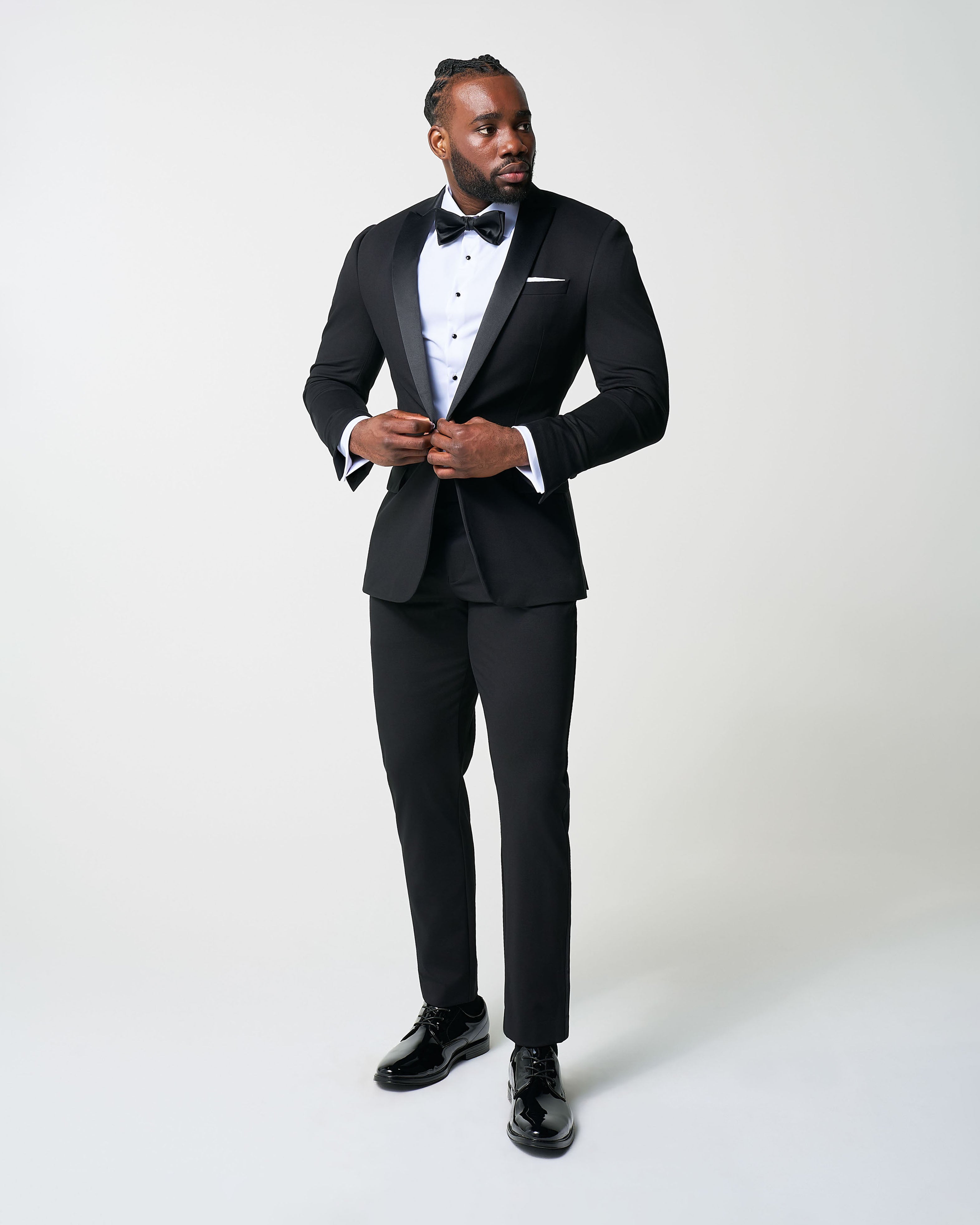 Athletic Fit Stretch Tuxedo - Black with Peak Lapel
