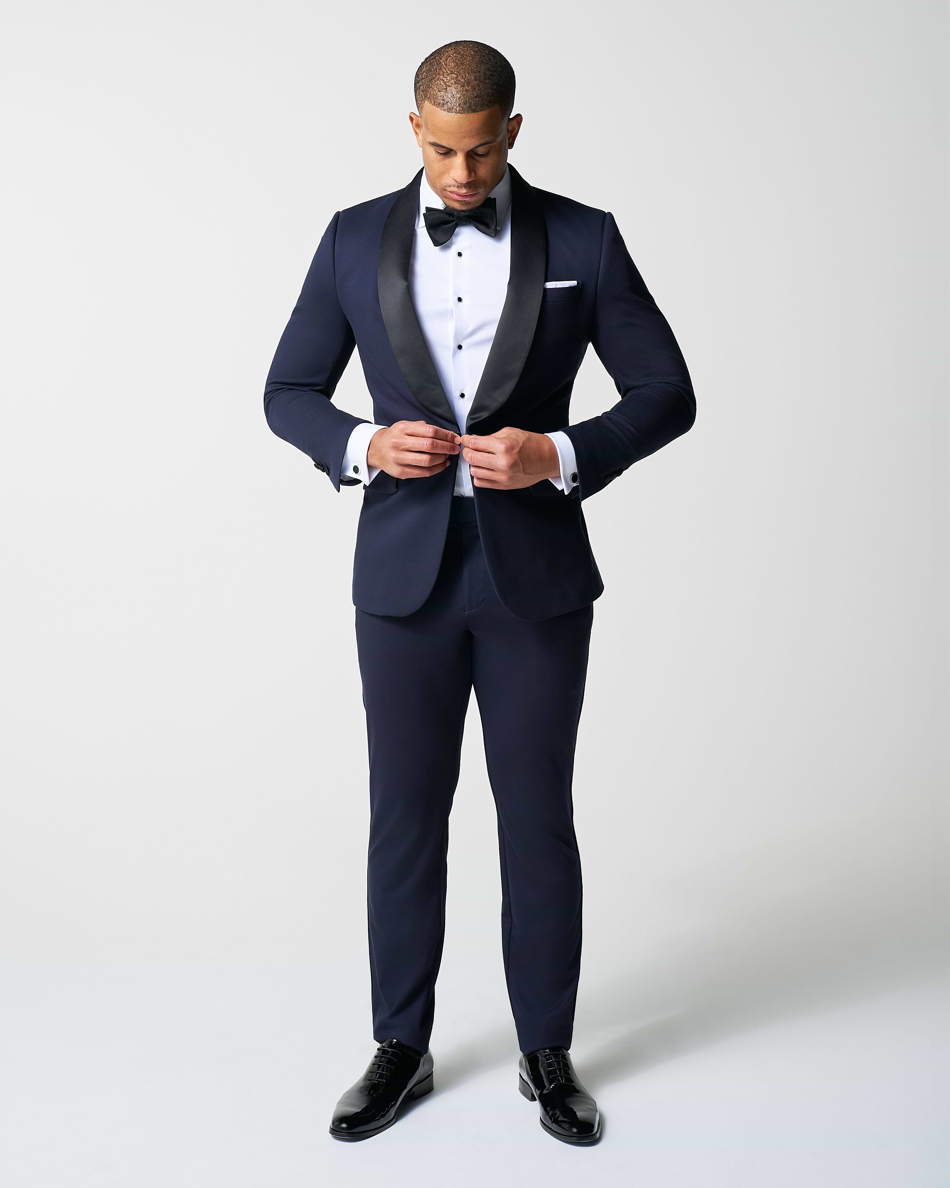 Athletic Fit Stretch Tuxedo Jacket - Navy with Shawl Lapel
