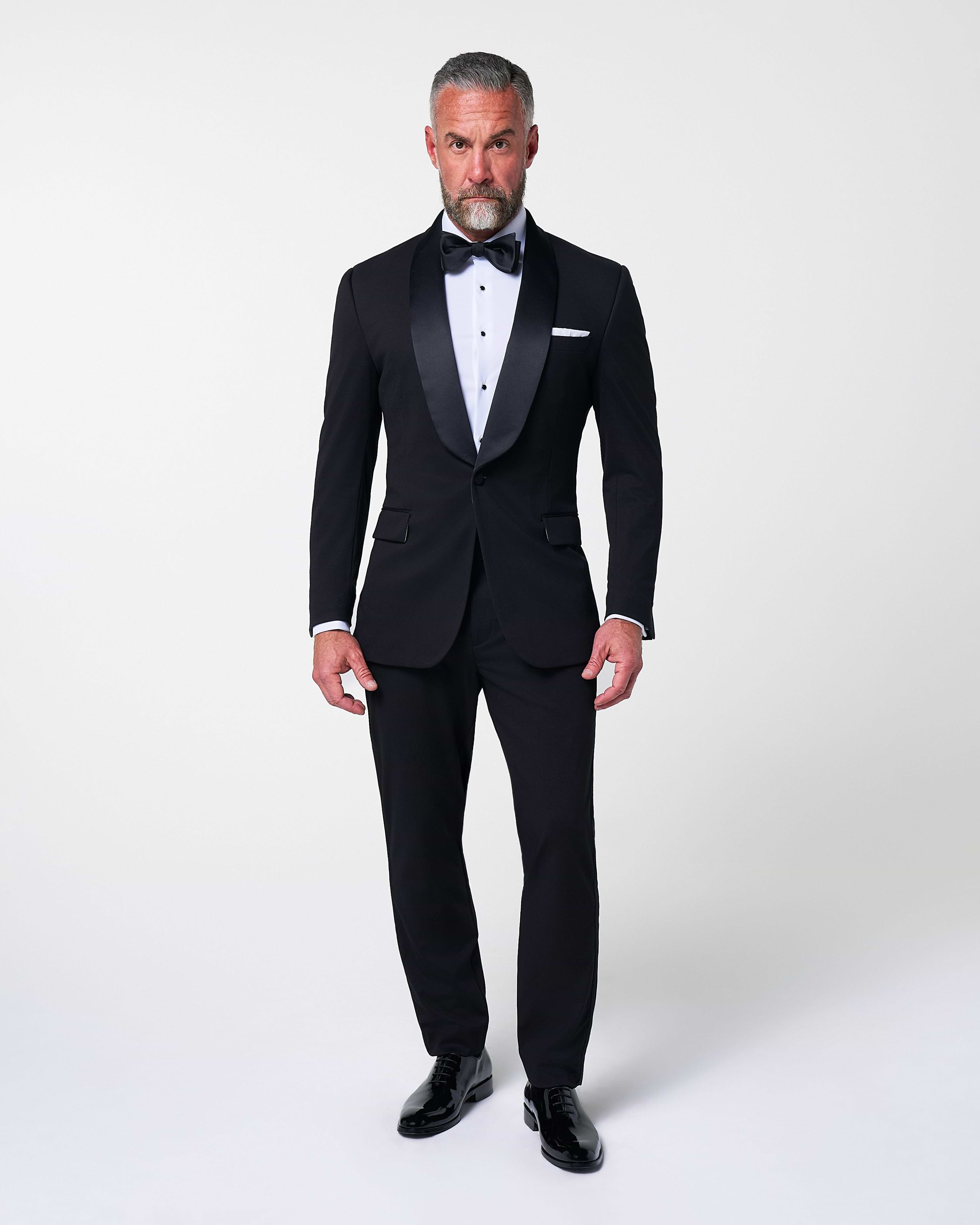 Athletic Fit Stretch Tuxedo - Black with Shawl Lapel