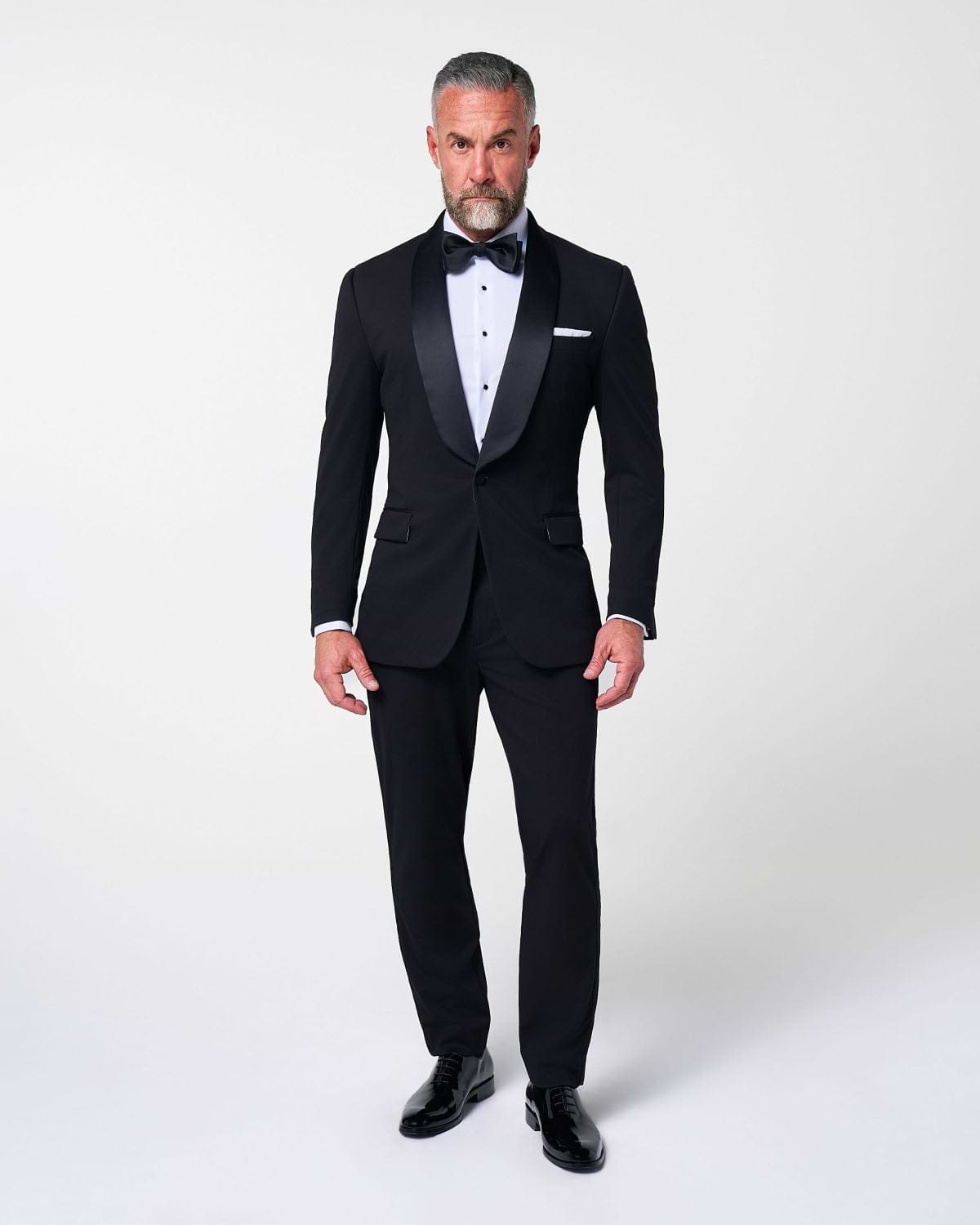 Athletic Fit Stretch Tuxedo - Black with Shawl Lapel