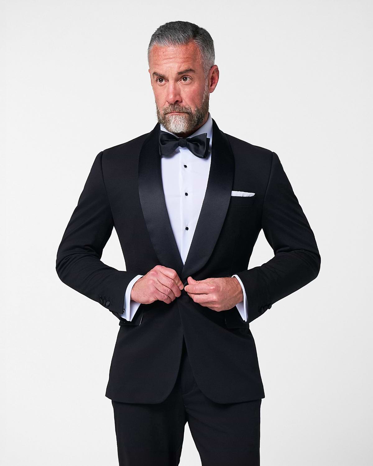 Athletic Fit Stretch Tuxedo Jacket - Black with Shawl Lapel