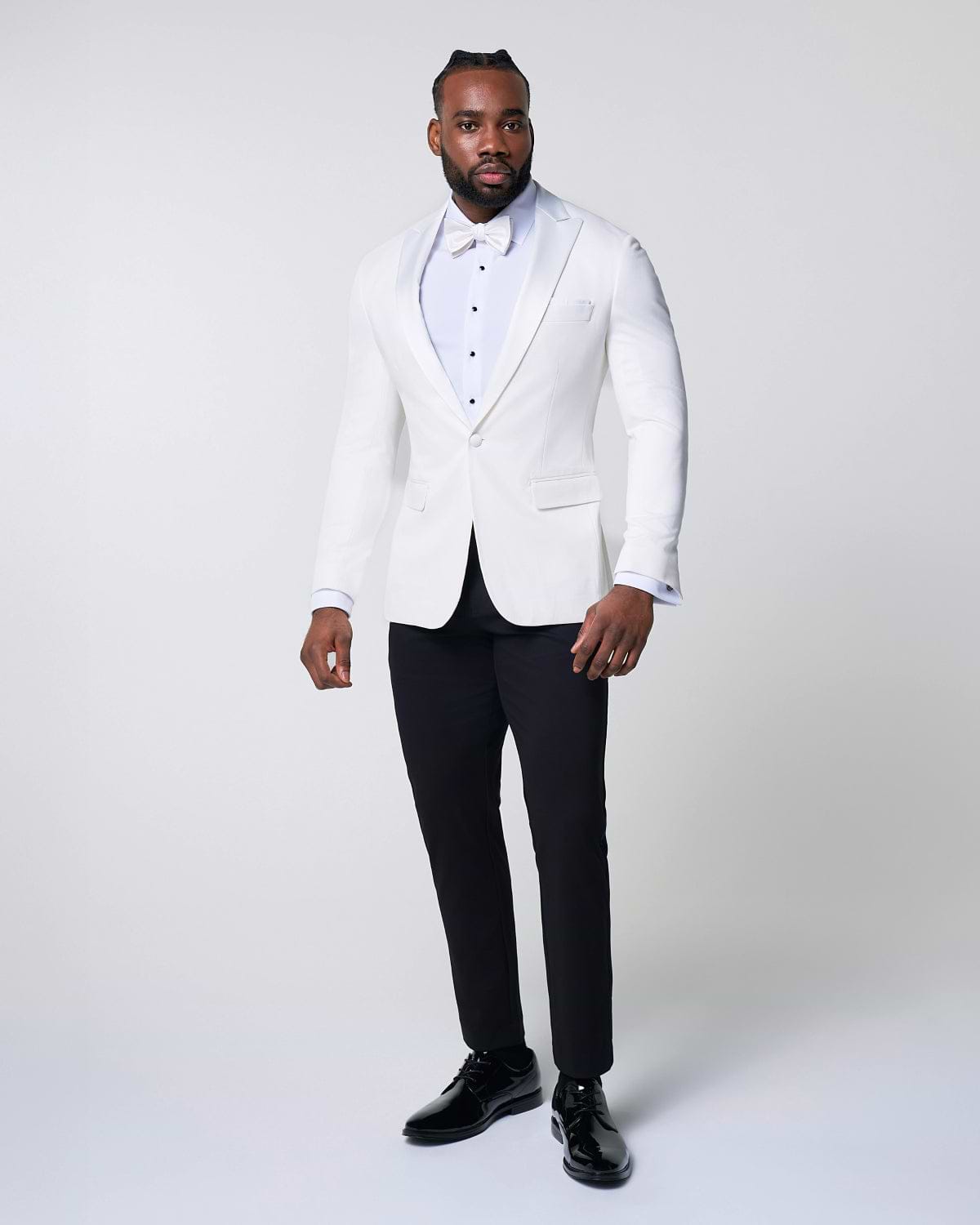 Athletic Fit Stretch Tuxedo Jacket - Solid Cream with White Shawl Lapel