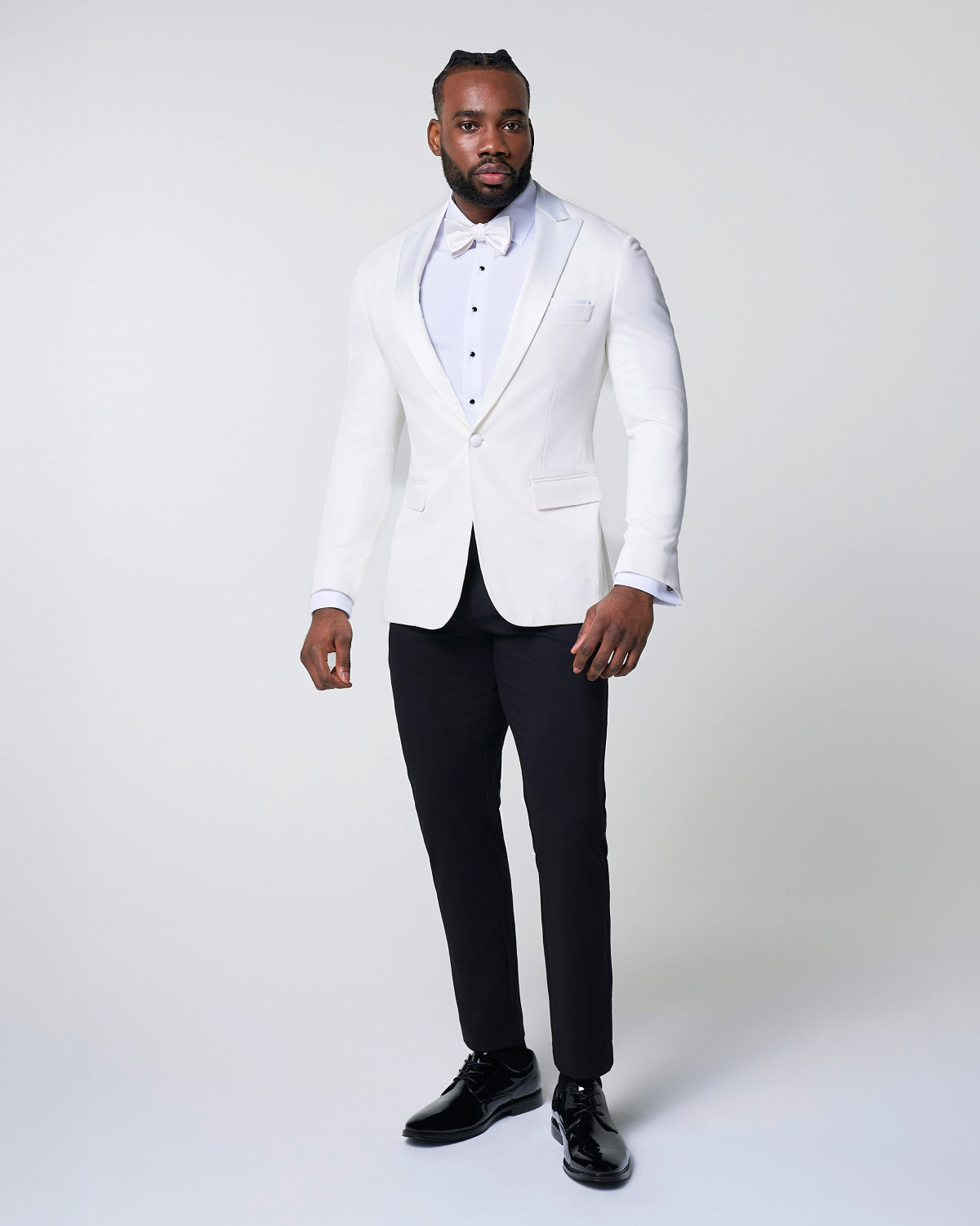 Athletic Fit Stretch Tuxedo Jacket - Solid Cream with White Shawl Lapel