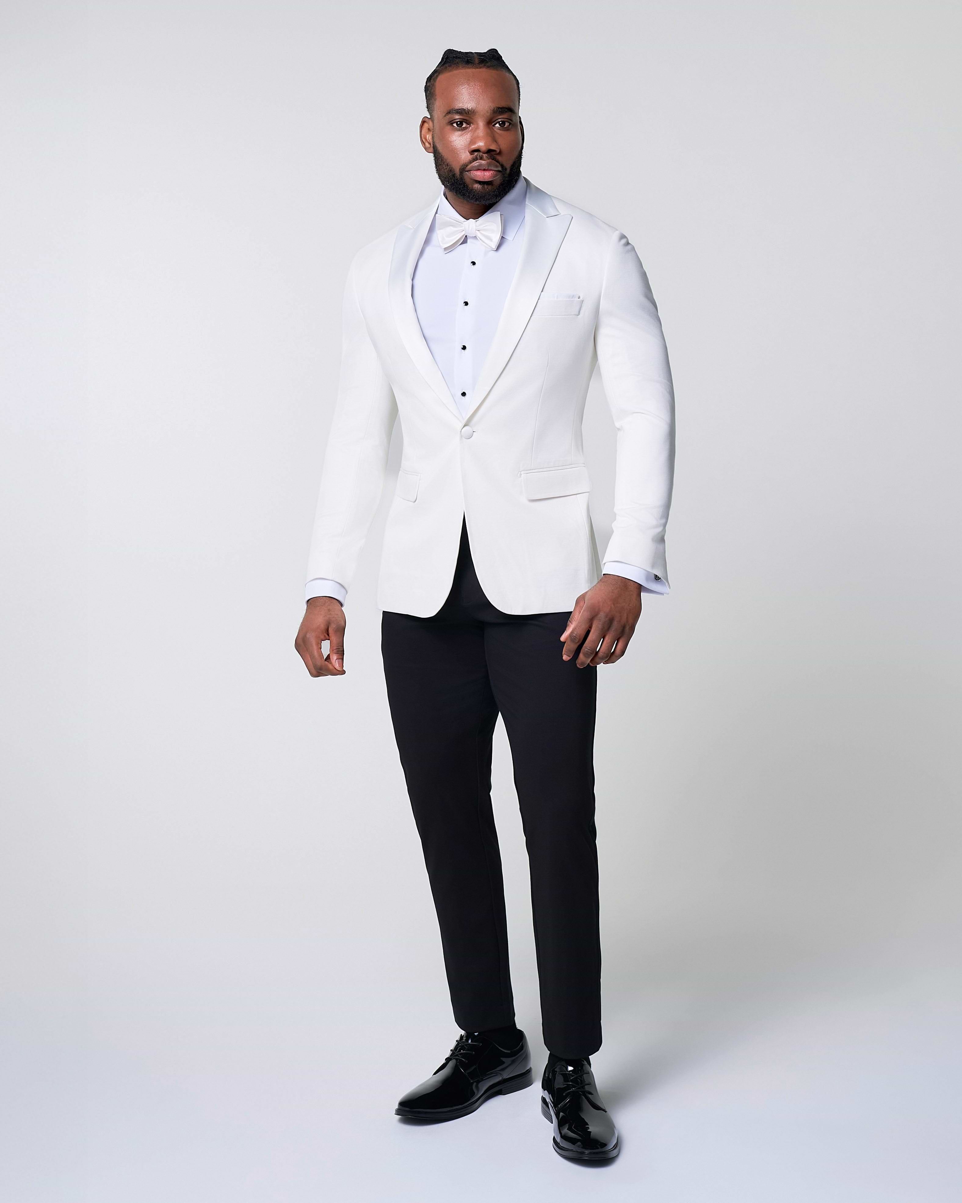 Athletic Fit Stretch Tuxedo Jacket - Solid Cream with White Shawl Lapel