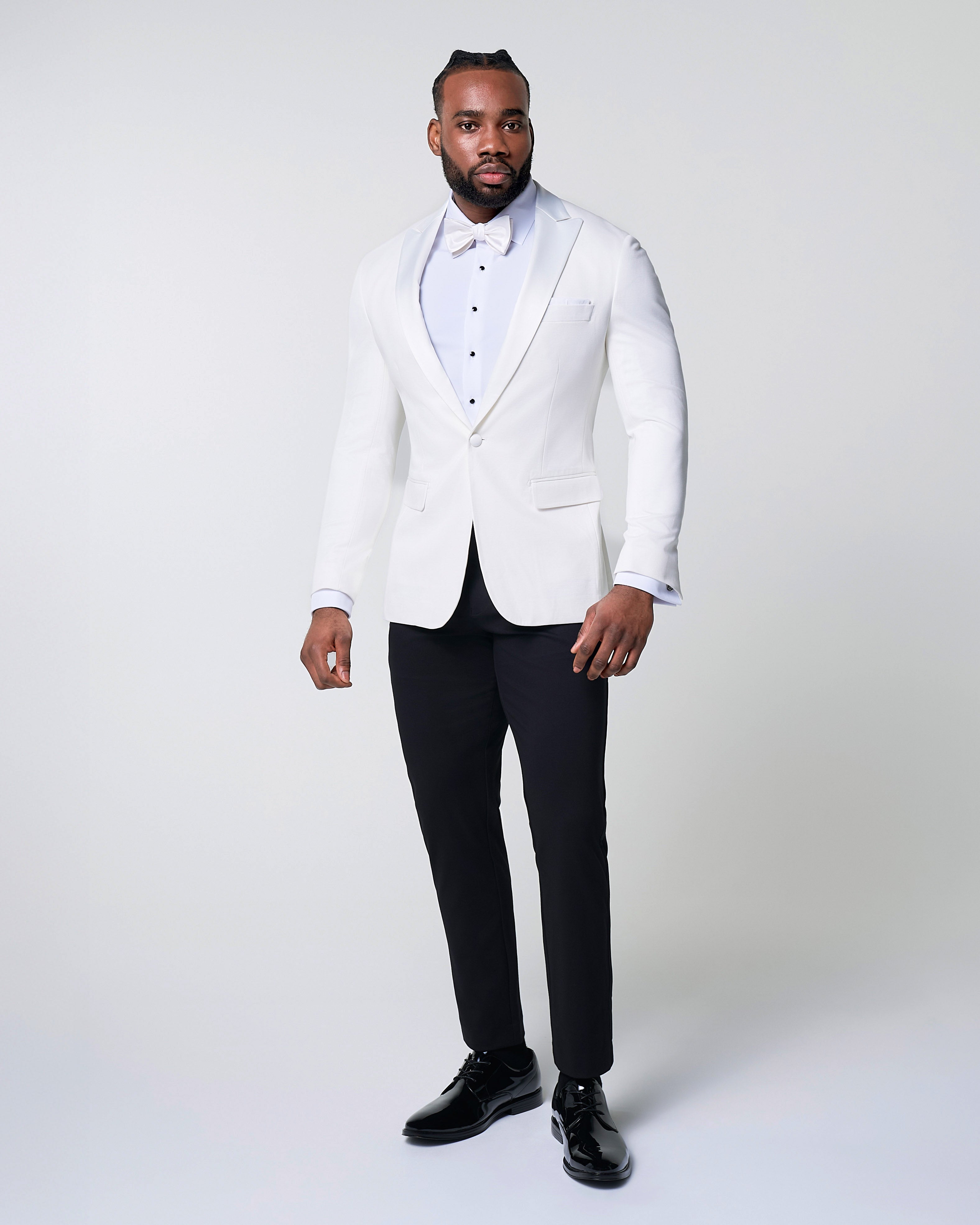 Athletic Fit Stretch Tuxedo Jacket - Solid Cream with White Shawl Lapel