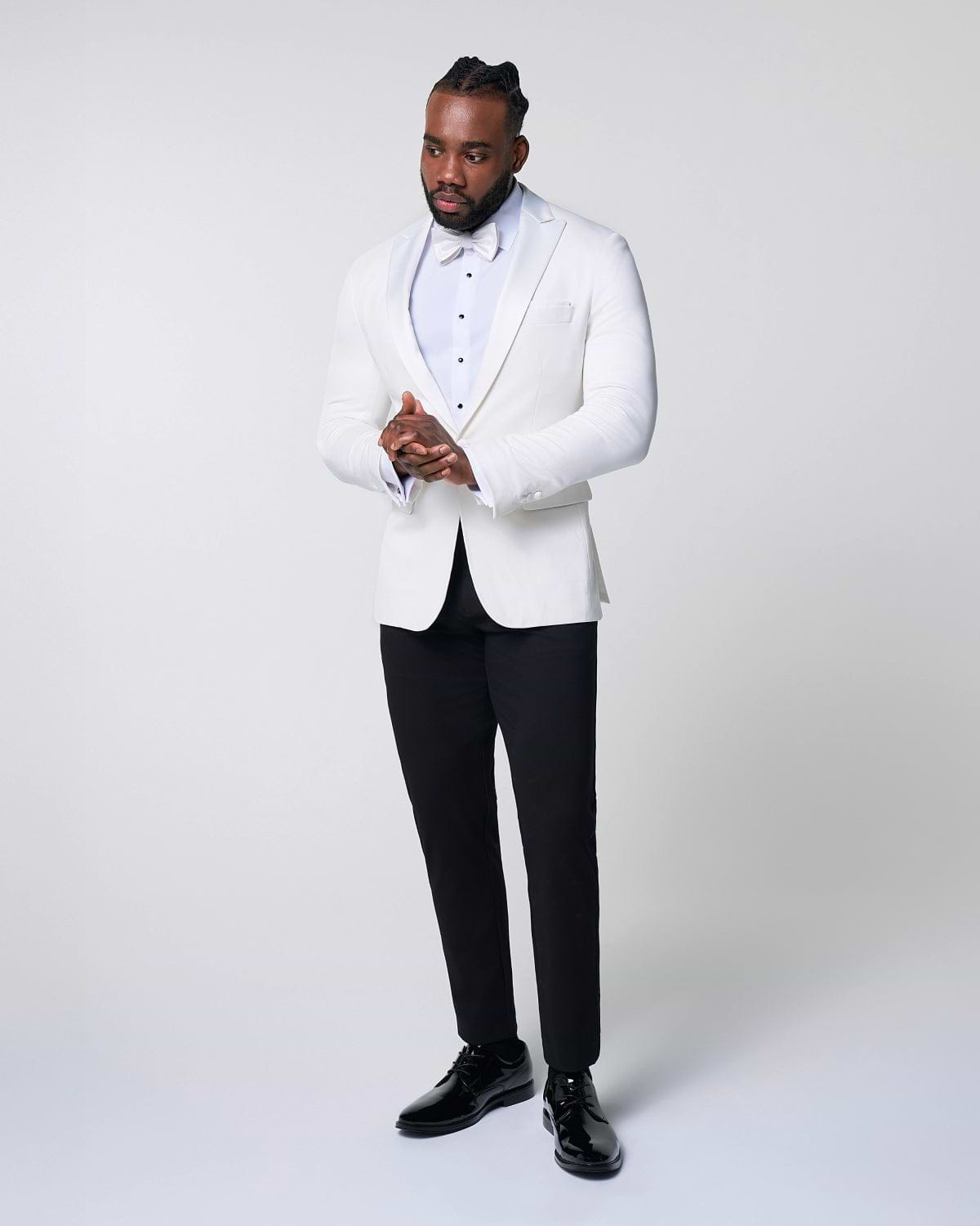 Athletic Fit Stretch Tuxedo Jacket - Solid Cream with White Shawl Lapel