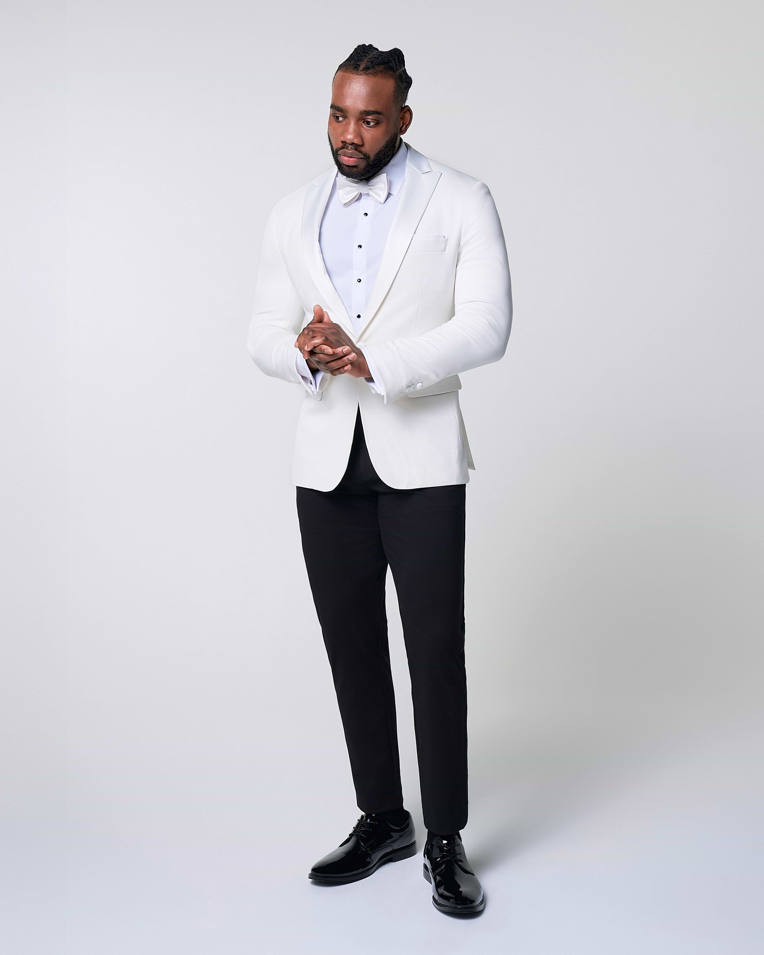 Athletic Fit Stretch Tuxedo Jacket - Solid Cream with White Shawl Lapel