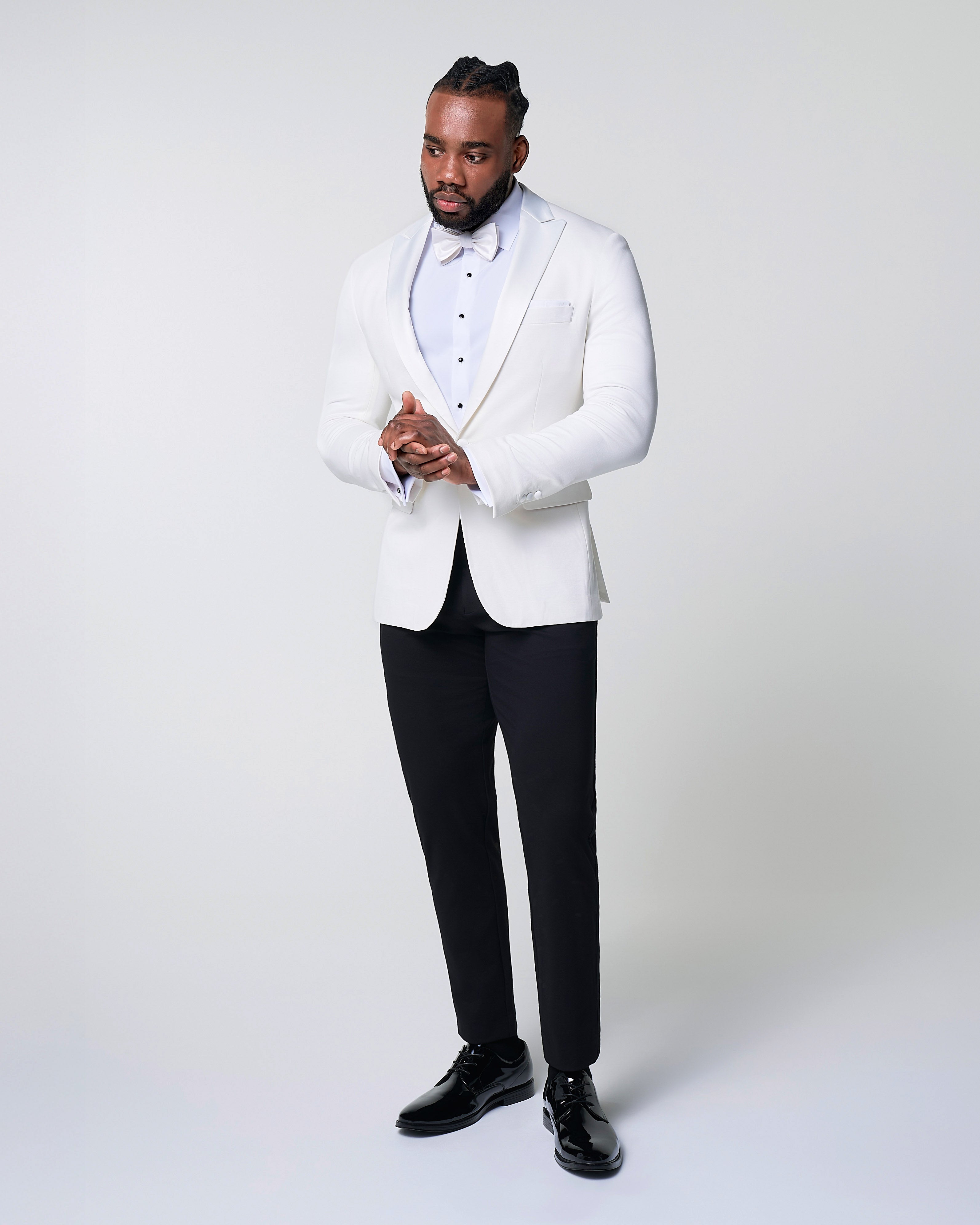 Athletic Fit Stretch Tuxedo Jacket - Solid Cream with White Shawl Lapel