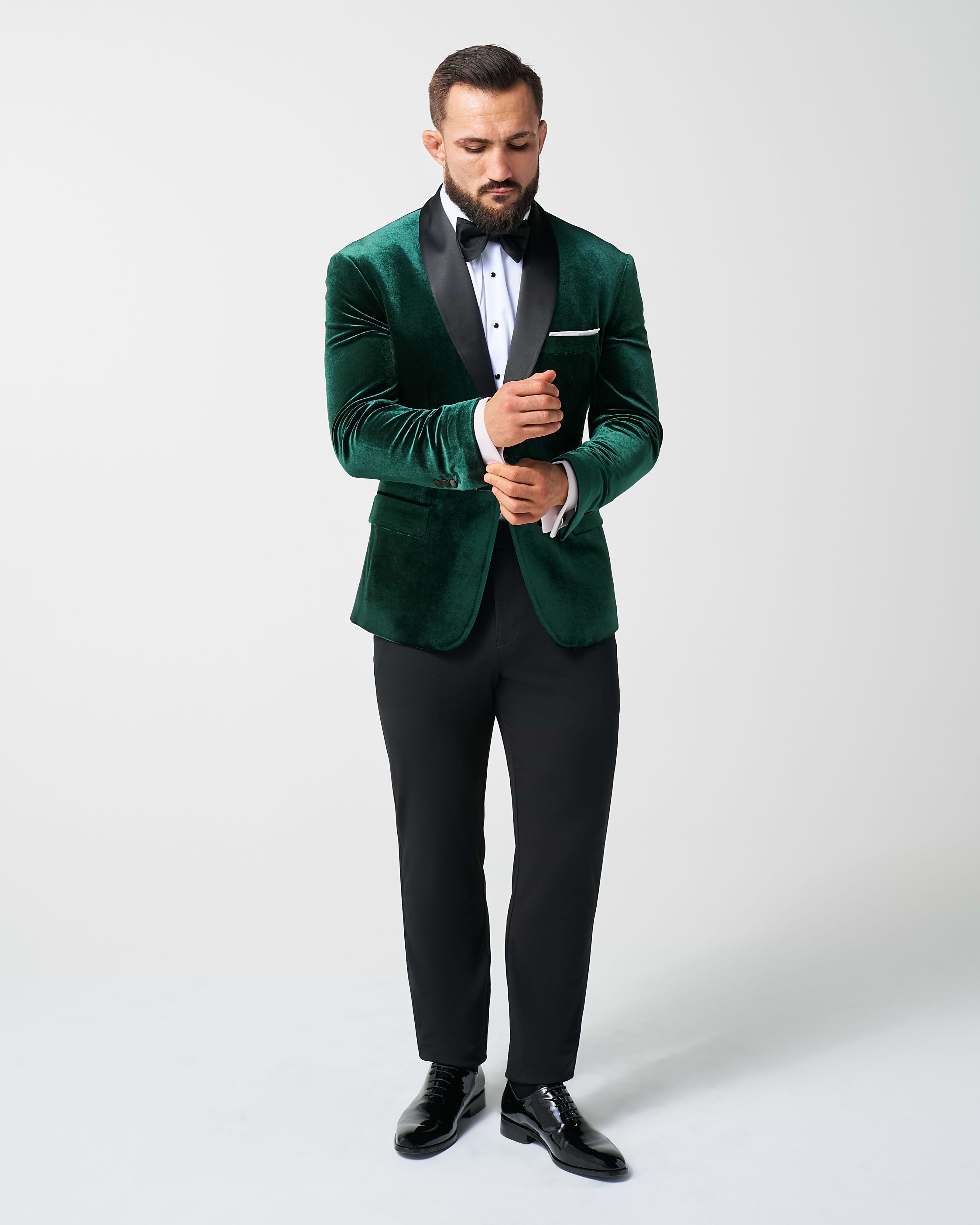 Athletic Fit Stretch Tuxedo Jacket - Green Velvet