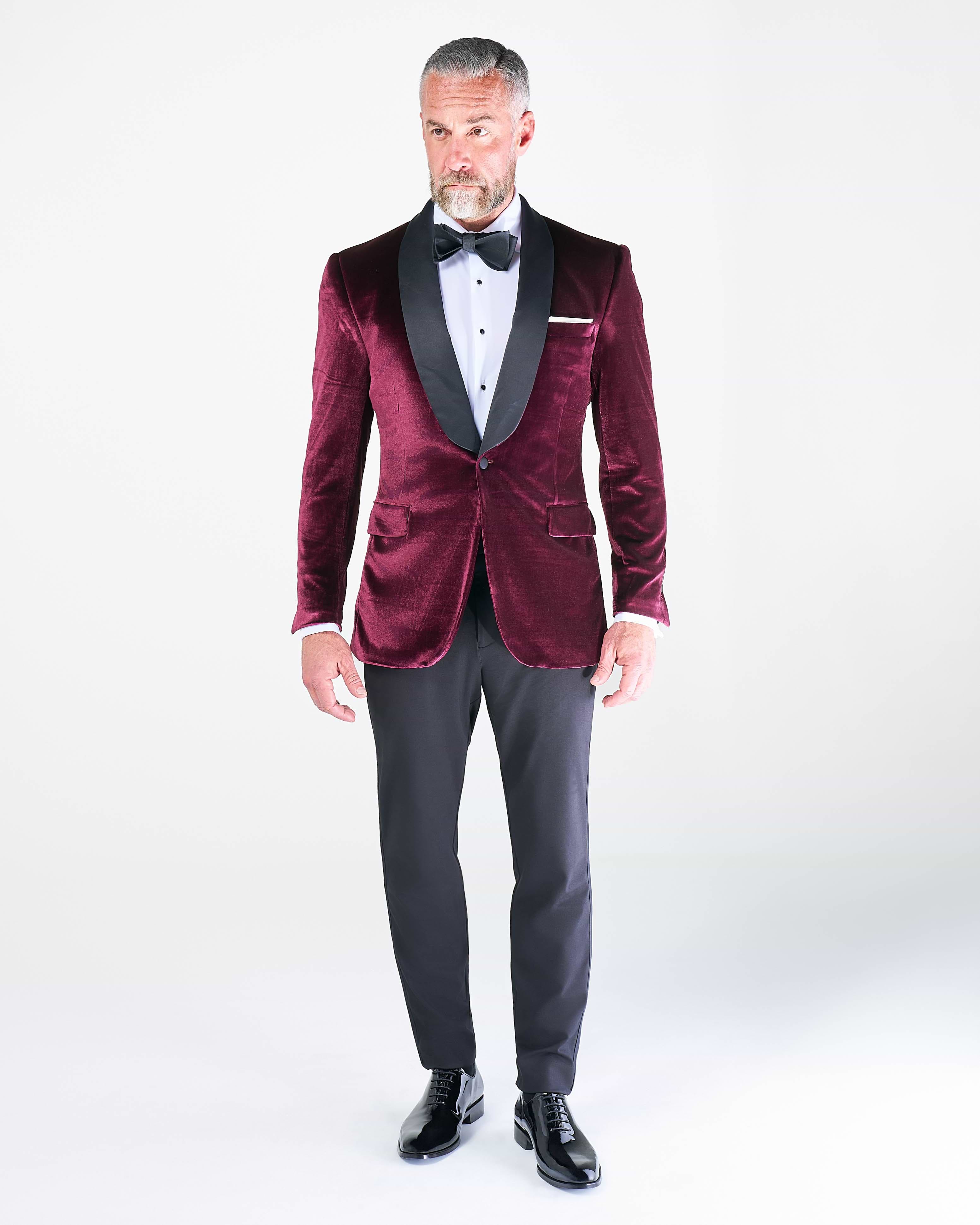 Athletic Fit Stretch Tuxedo Jacket - Maroon Velvet
