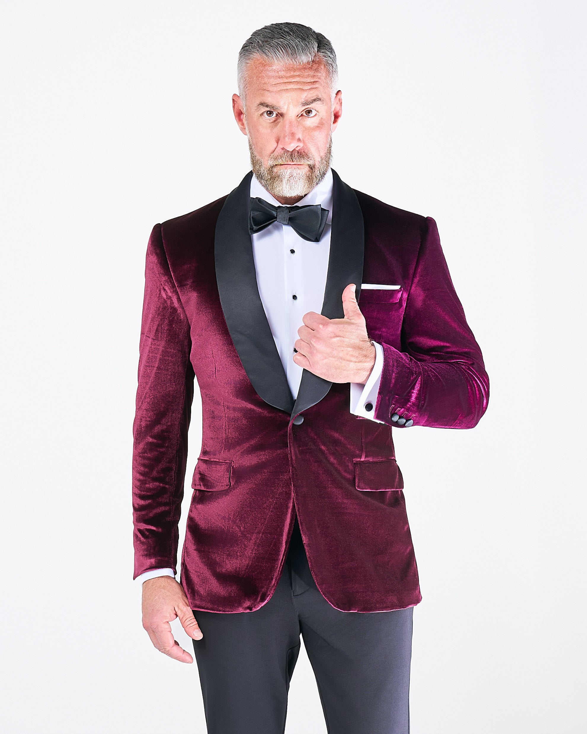 Athletic Fit Stretch Tuxedo Jacket - Maroon Velvet