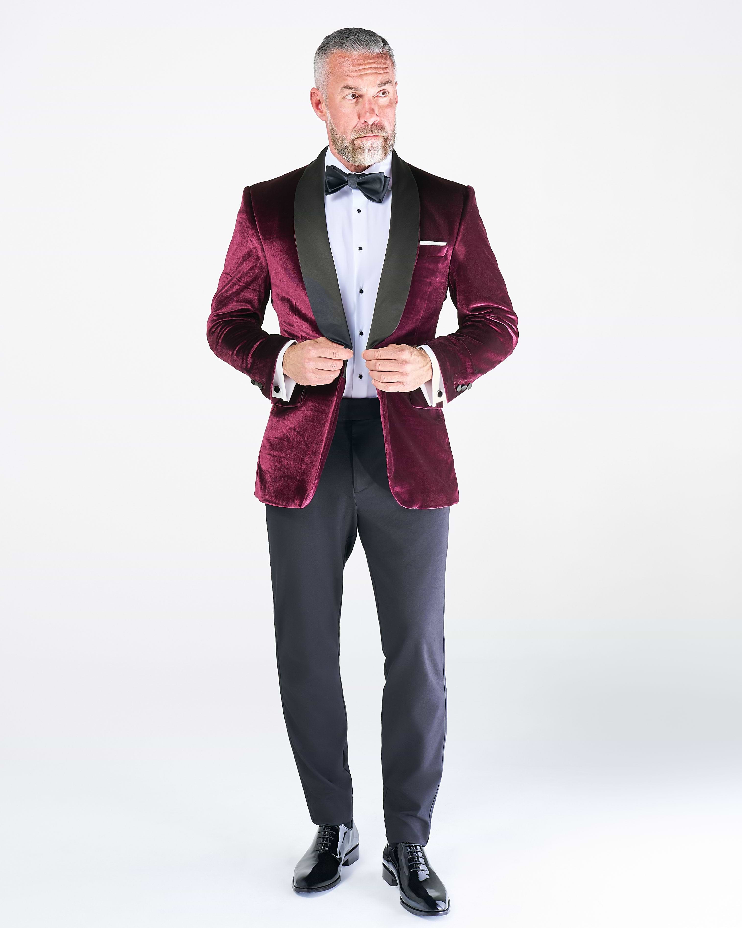 Athletic Fit Stretch Tuxedo Jacket - Maroon Velvet