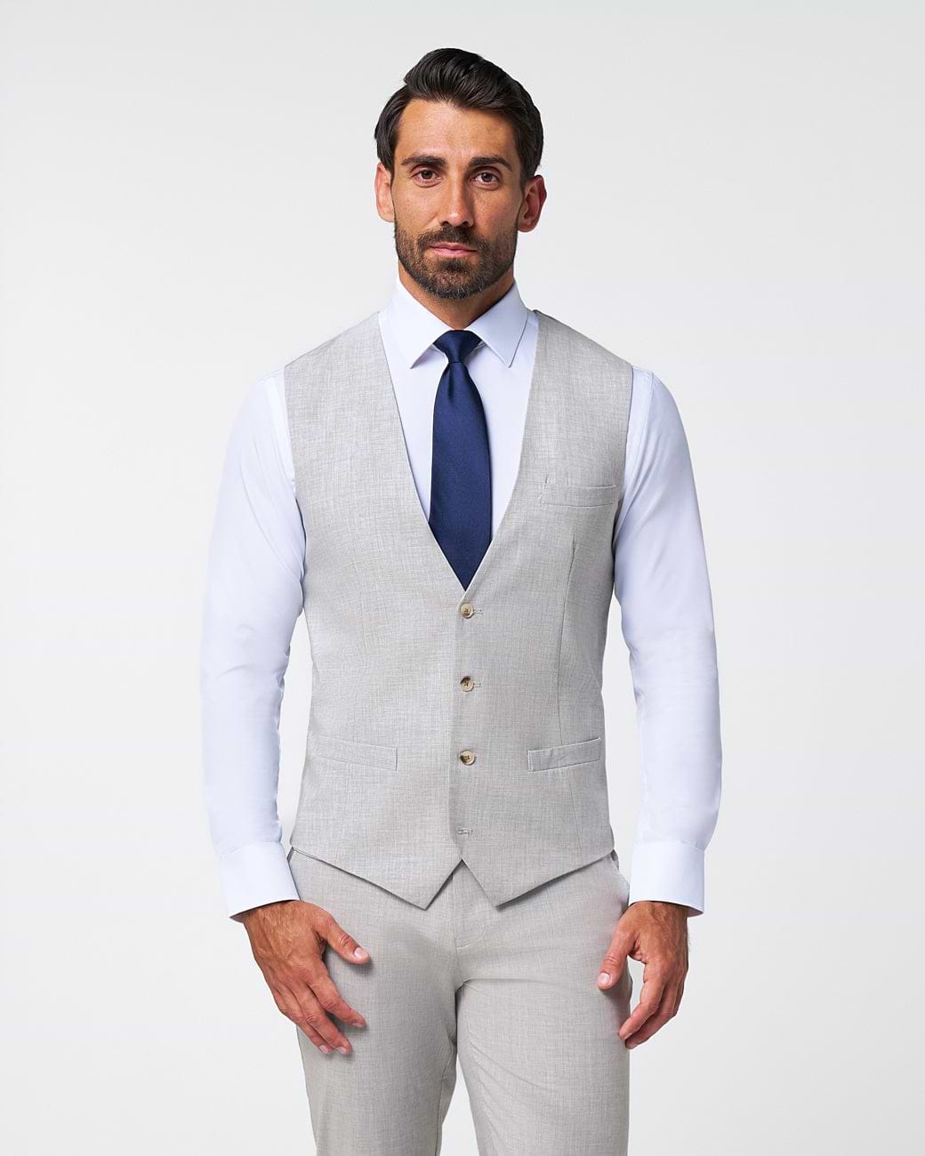 Athletic Fit Stretch Suit Vest - Lightweight Heathered Light Grey