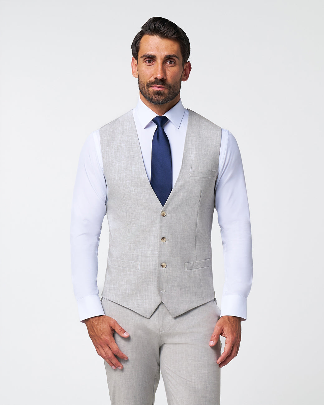 Athletic Fit Stretch Suit Vest - Lightweight Heathered Light Grey