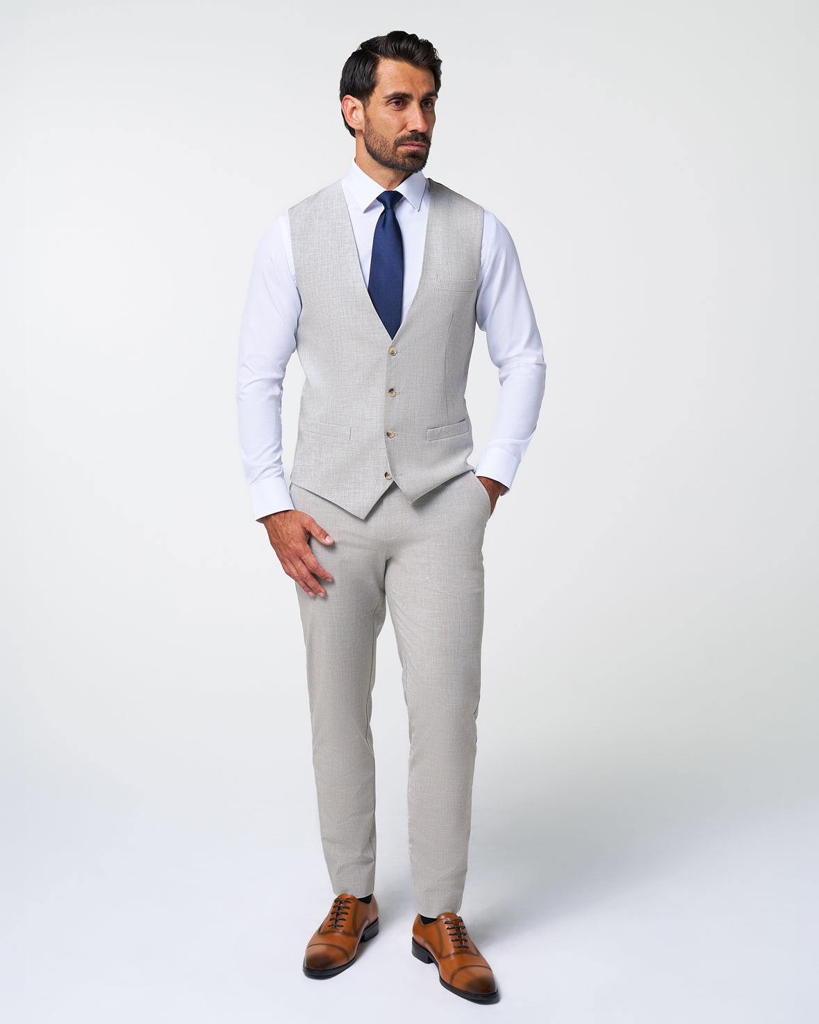 Athletic Fit Stretch Suit Vest - Lightweight Heathered Light Grey