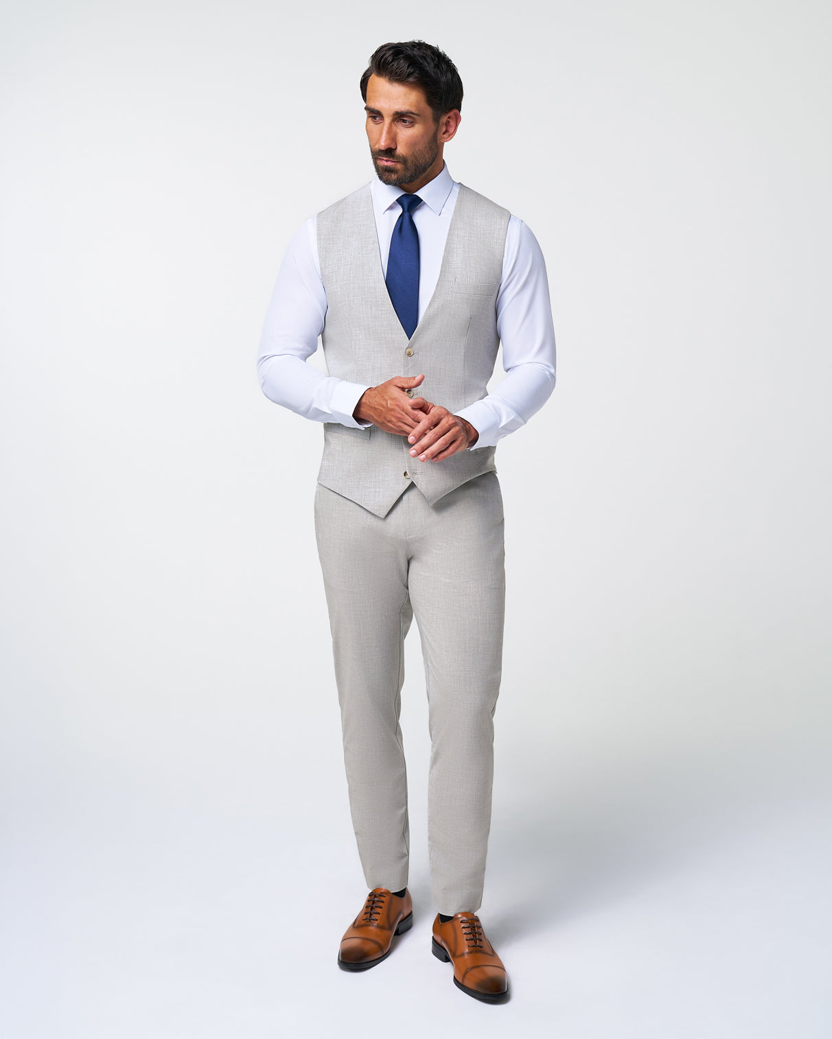 Athletic Fit Stretch Suit Vest - Lightweight Heathered Light Grey