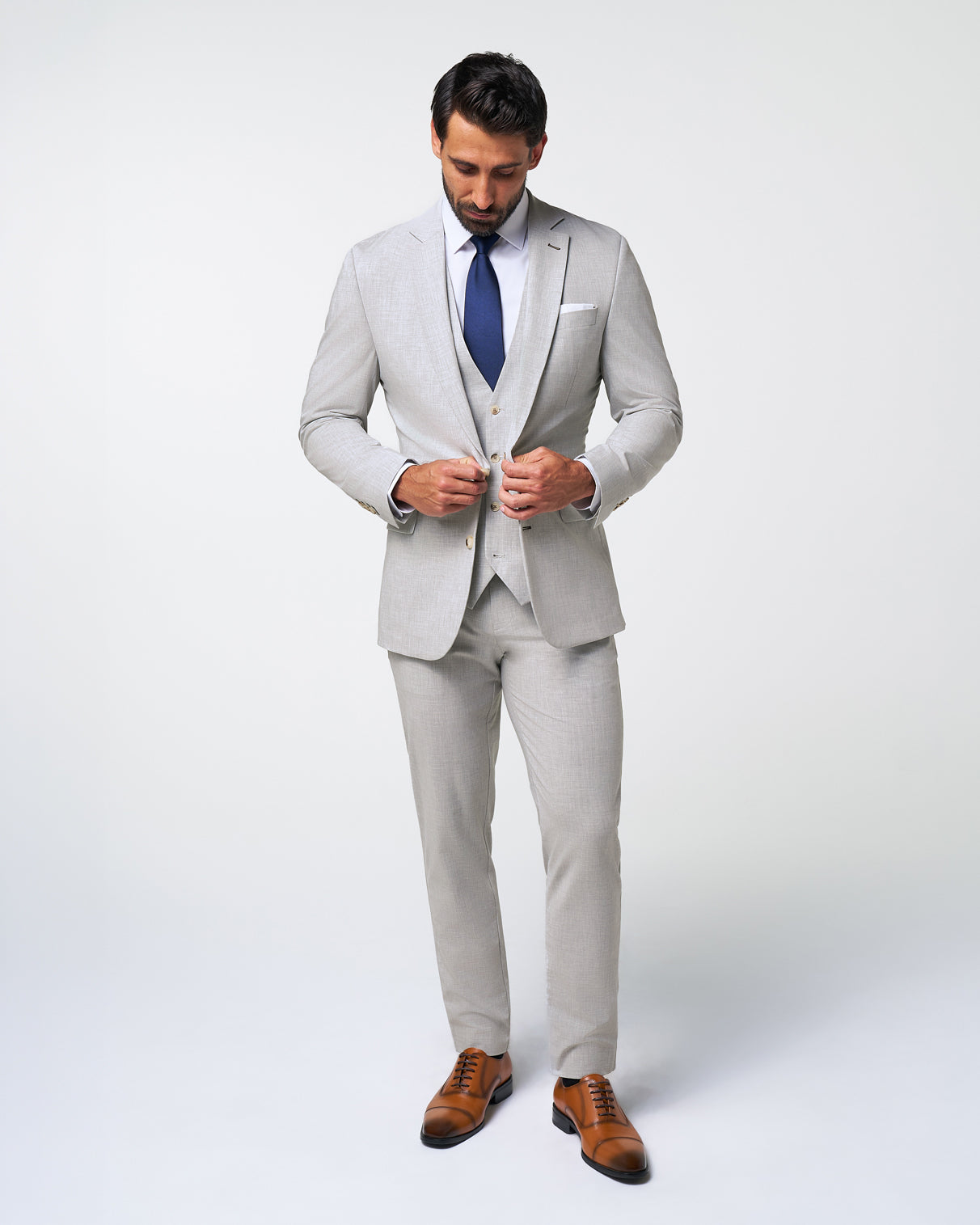 Athletic Fit Stretch Suit Vest - Lightweight Heathered Light Grey