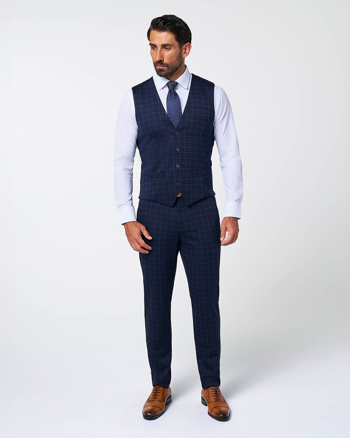 Athletic Fit Stretch Suit Vest - Blue Plaid