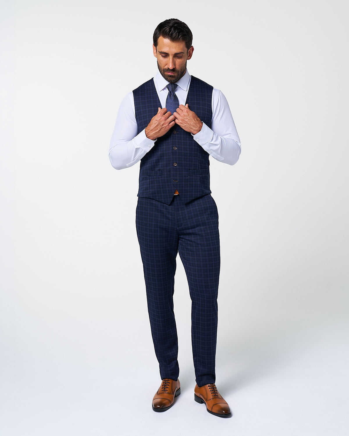 Athletic Fit Stretch Suit Vest - Blue Plaid