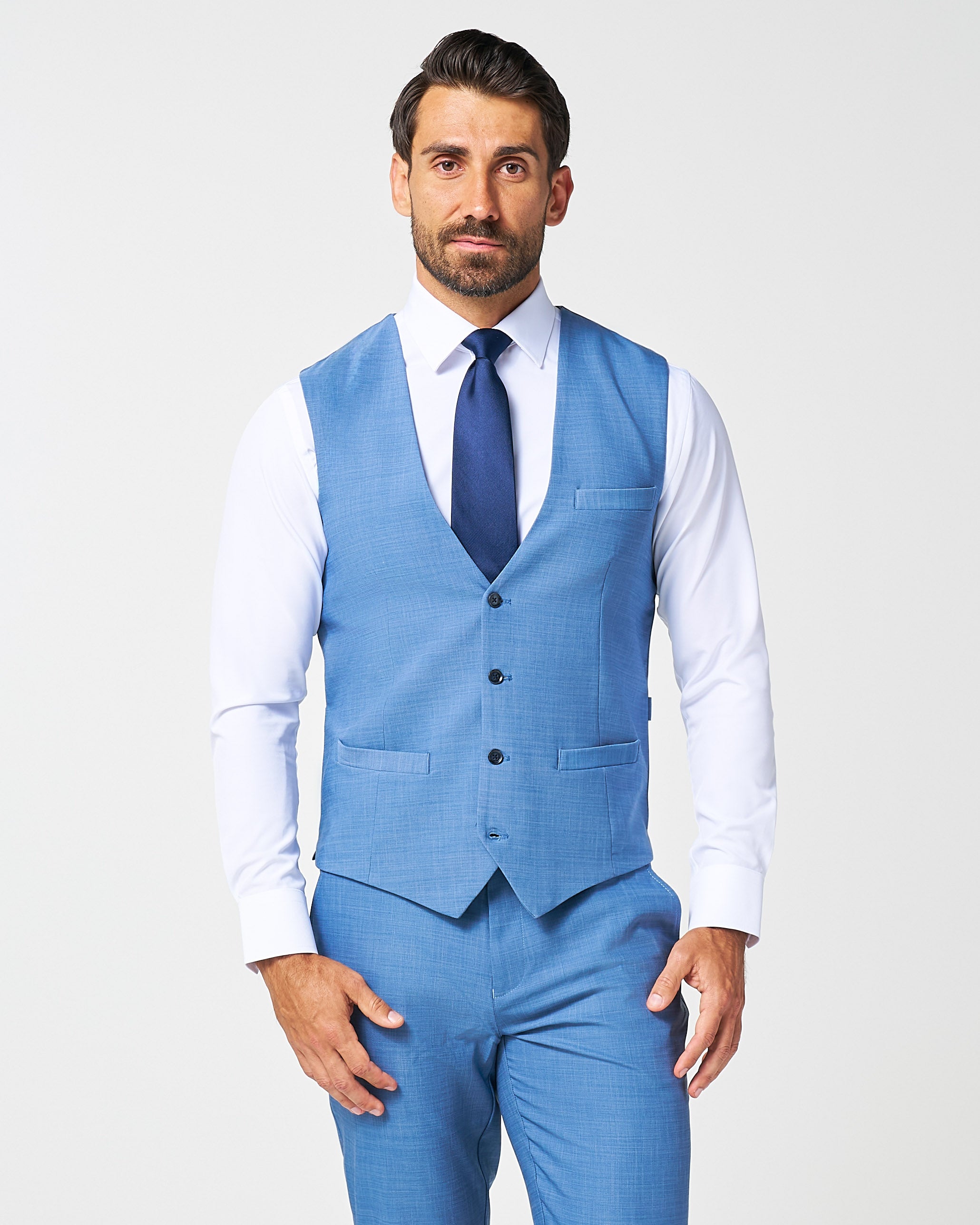 Athletic Fit Stretch Suit Vest - Heathered Light Blue
