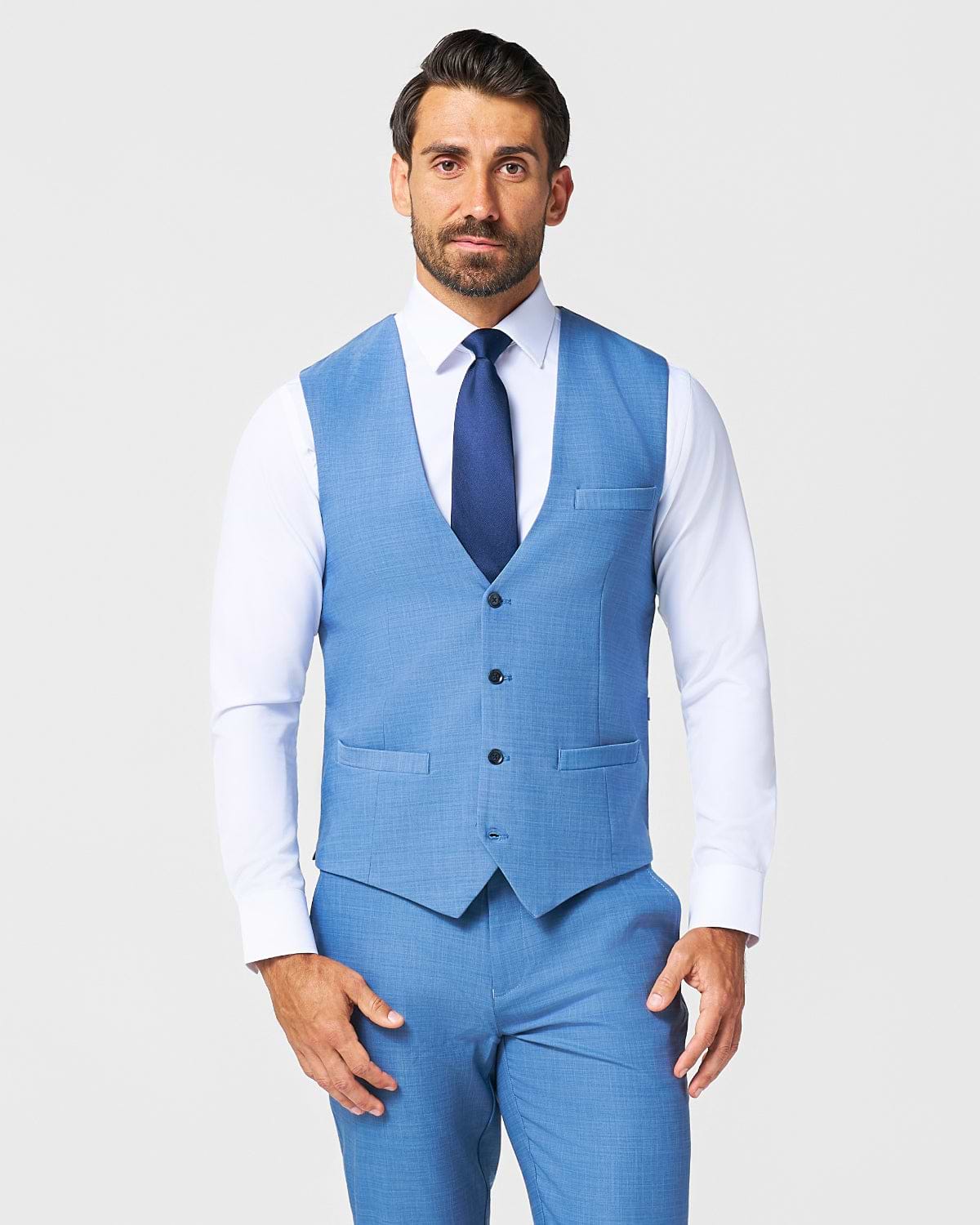 Athletic Fit Stretch Suit Vest - Heathered Light Blue