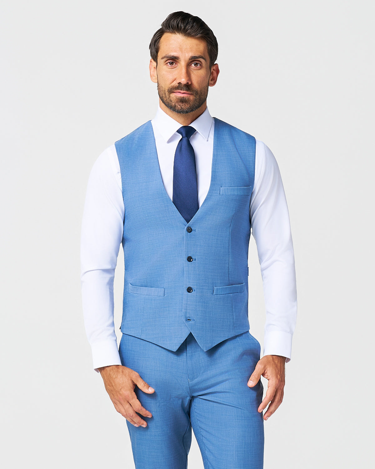 Athletic Fit Stretch Suit Vest - Heathered Light Blue