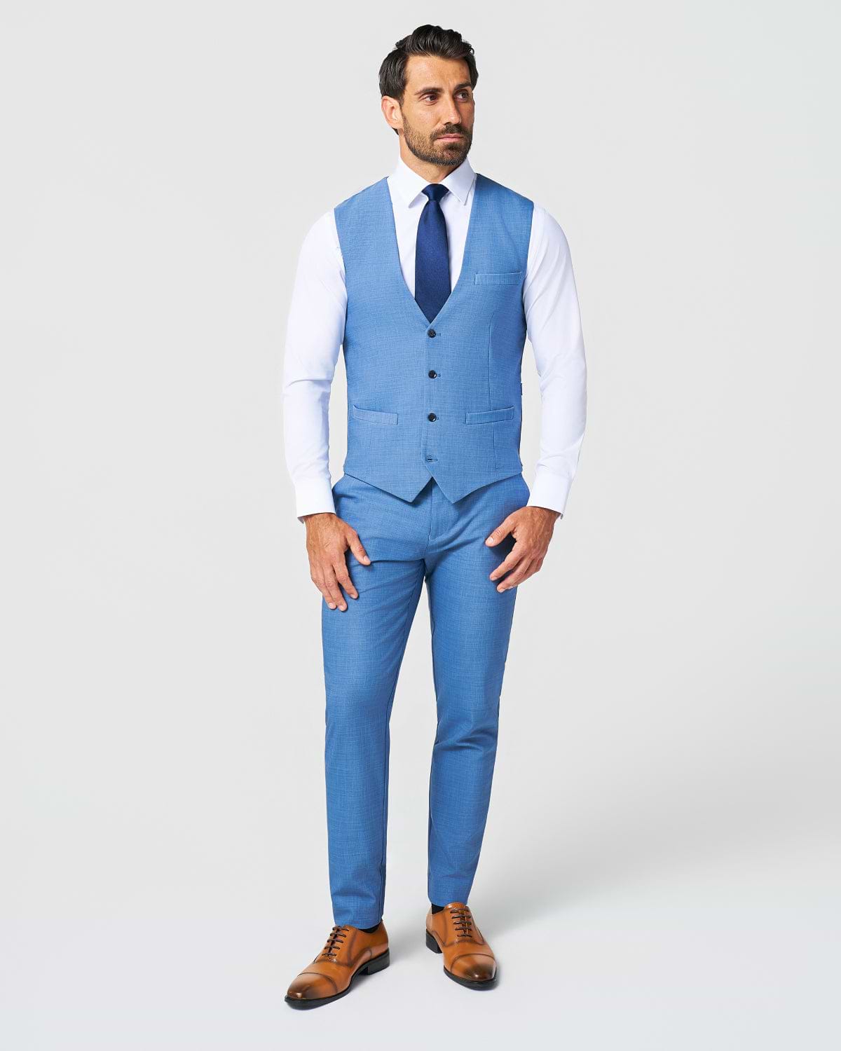 Athletic Fit Stretch Suit Vest - Heathered Light Blue