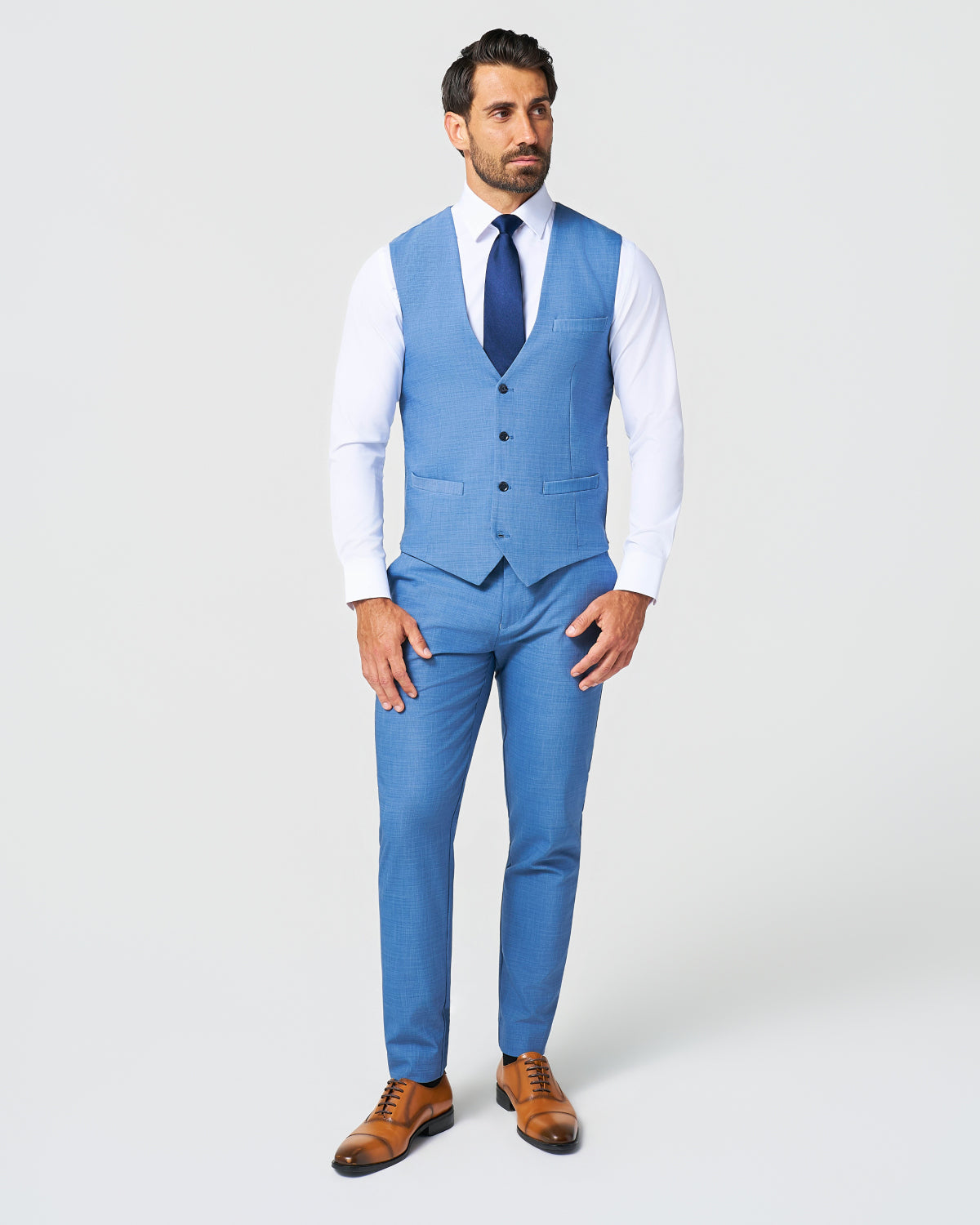 Athletic Fit Stretch Suit Vest - Heathered Light Blue