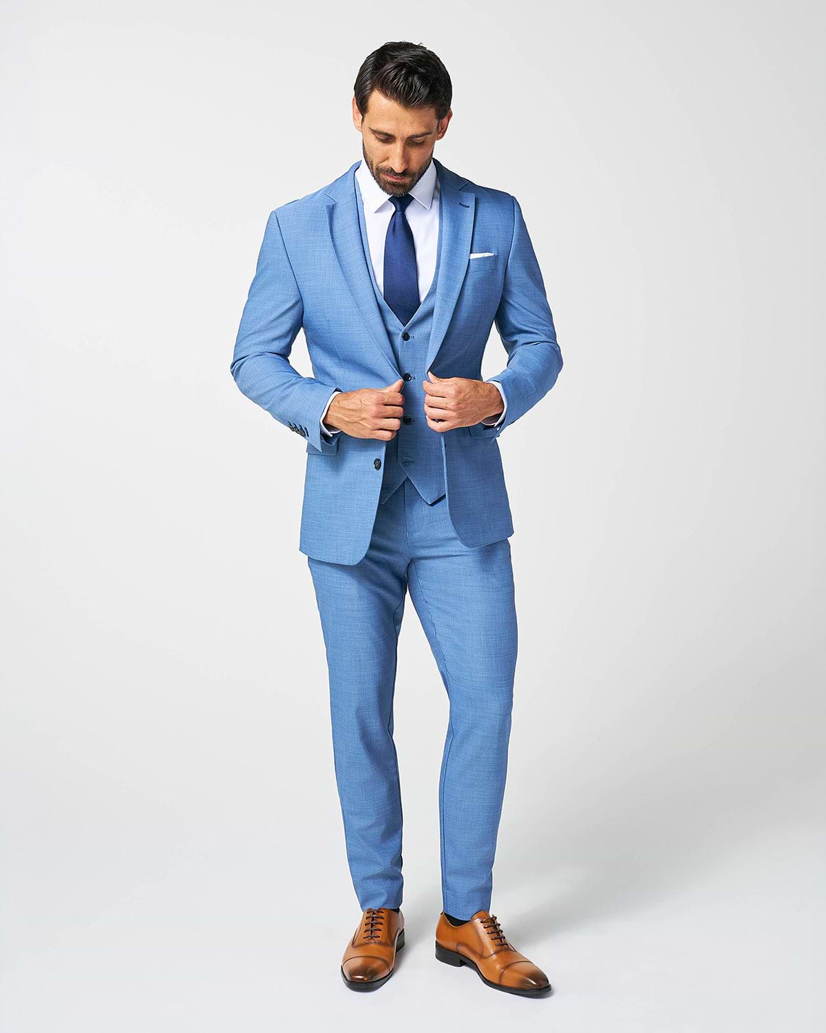 Athletic Fit Stretch Suit Vest - Heathered Light Blue